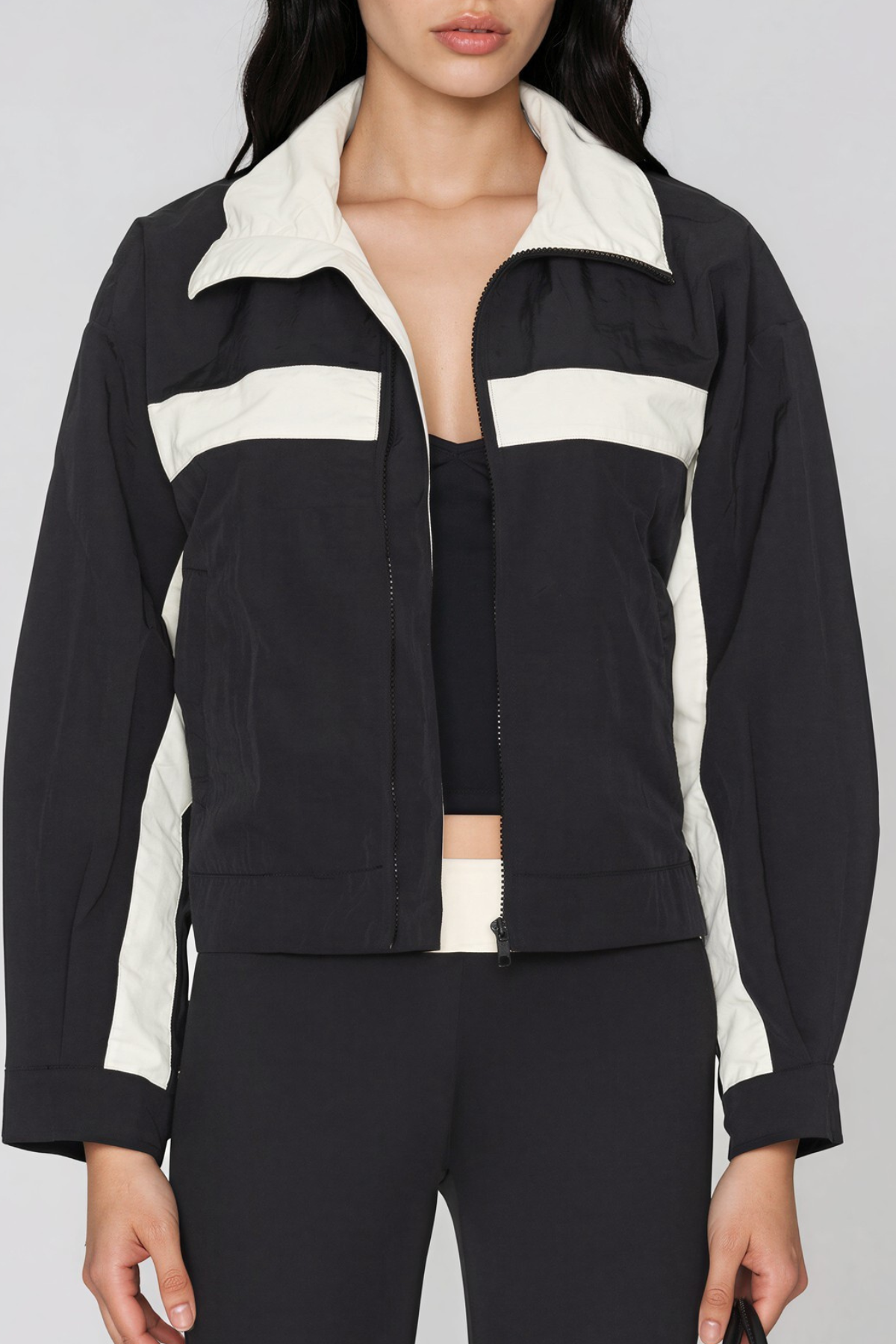 Khaleel High Neck Colorblock Jacket In Black