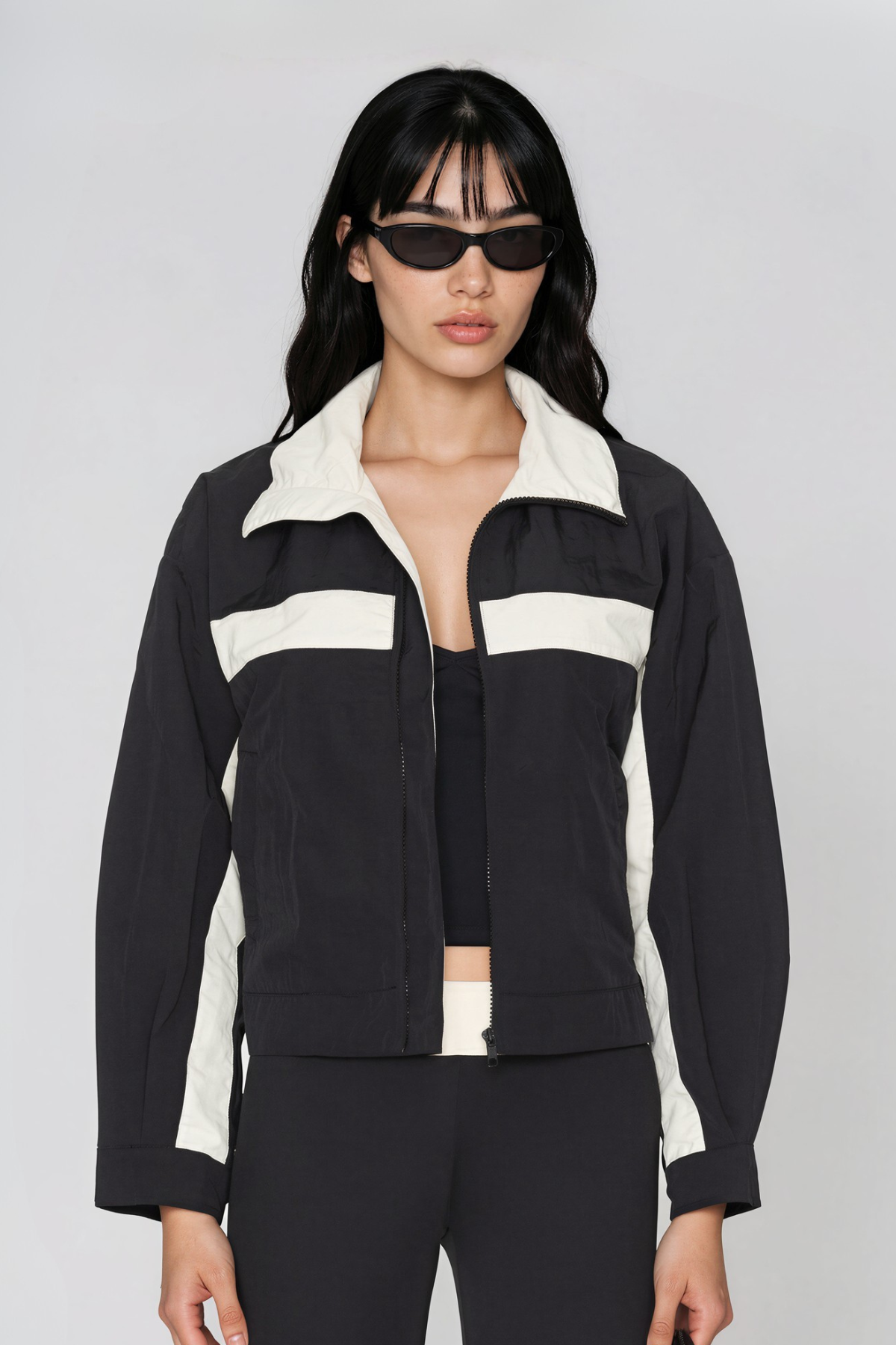 Khaleel High Neck Colorblock Jacket In Black