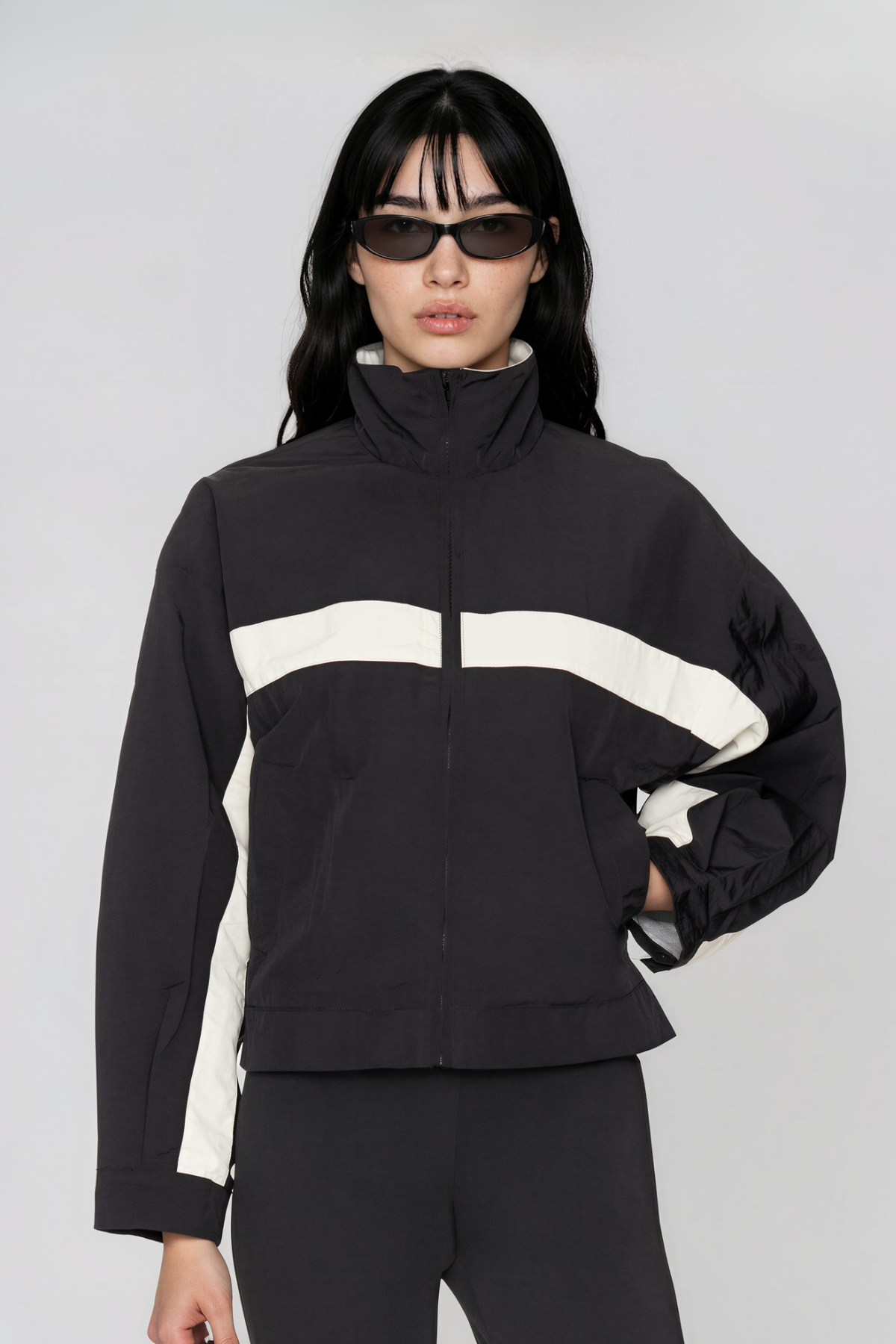 Khaleel High Neck Colorblock Jacket In Black