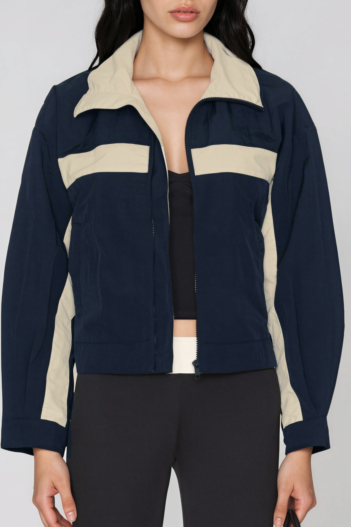 Khaleel High Neck Colorblock Jacket In Blue