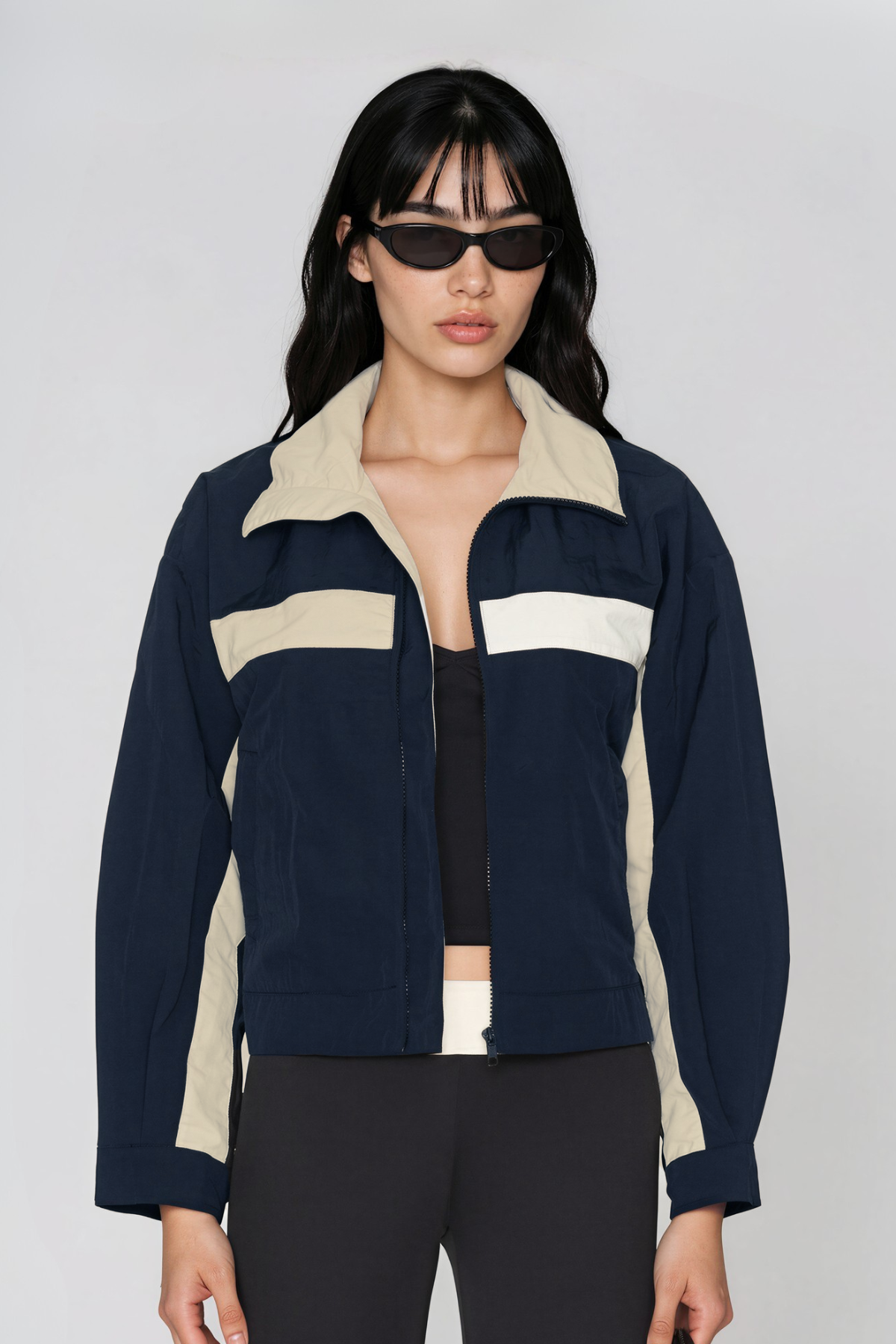 Khaleel High Neck Colorblock Jacket In Blue