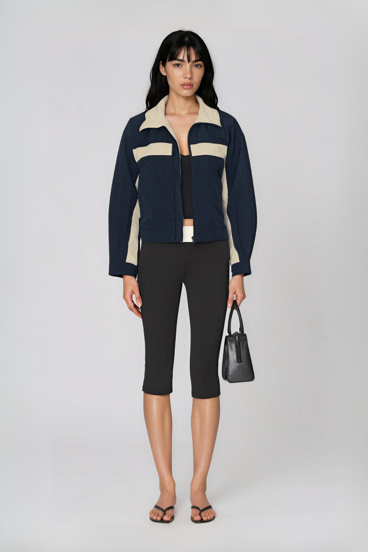 Khaleel High Neck Colorblock Jacket In Blue