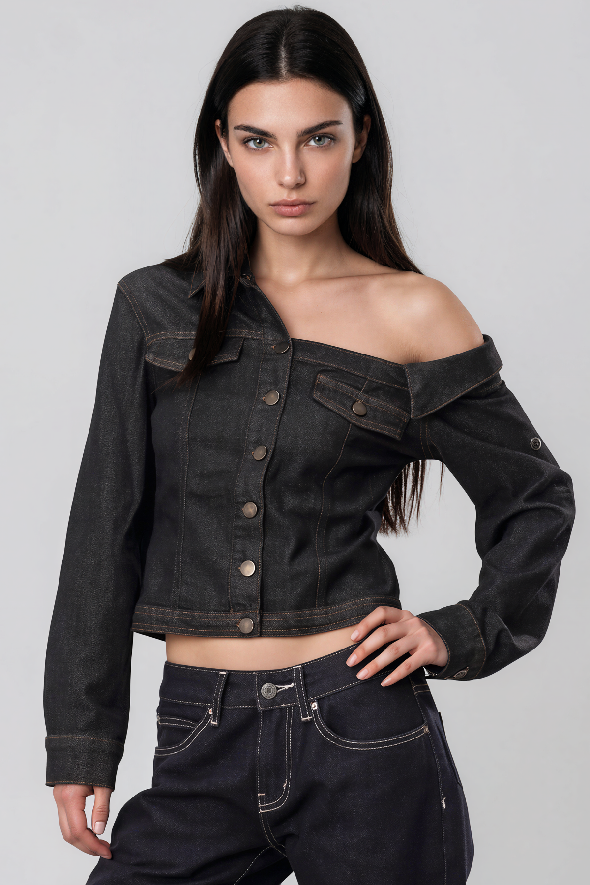 Khalilah One Shoulder Denim Top