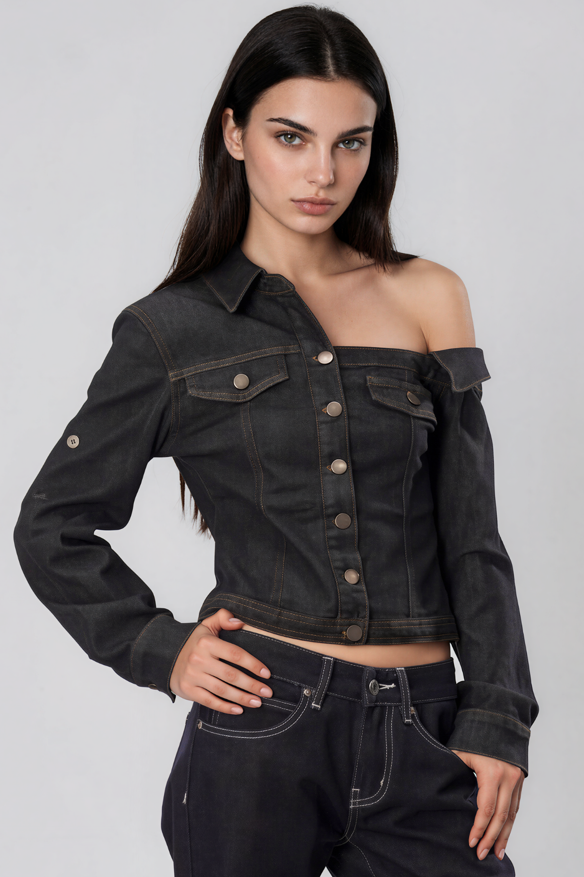 Khalilah One Shoulder Denim Top