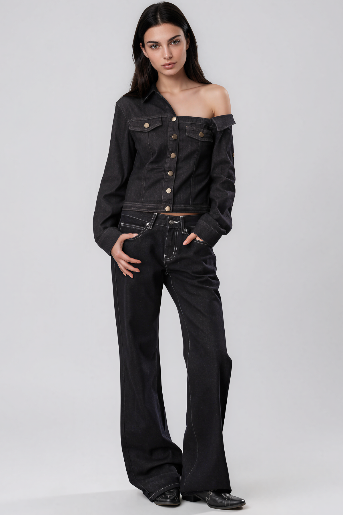 Khalilah One Shoulder Denim Top