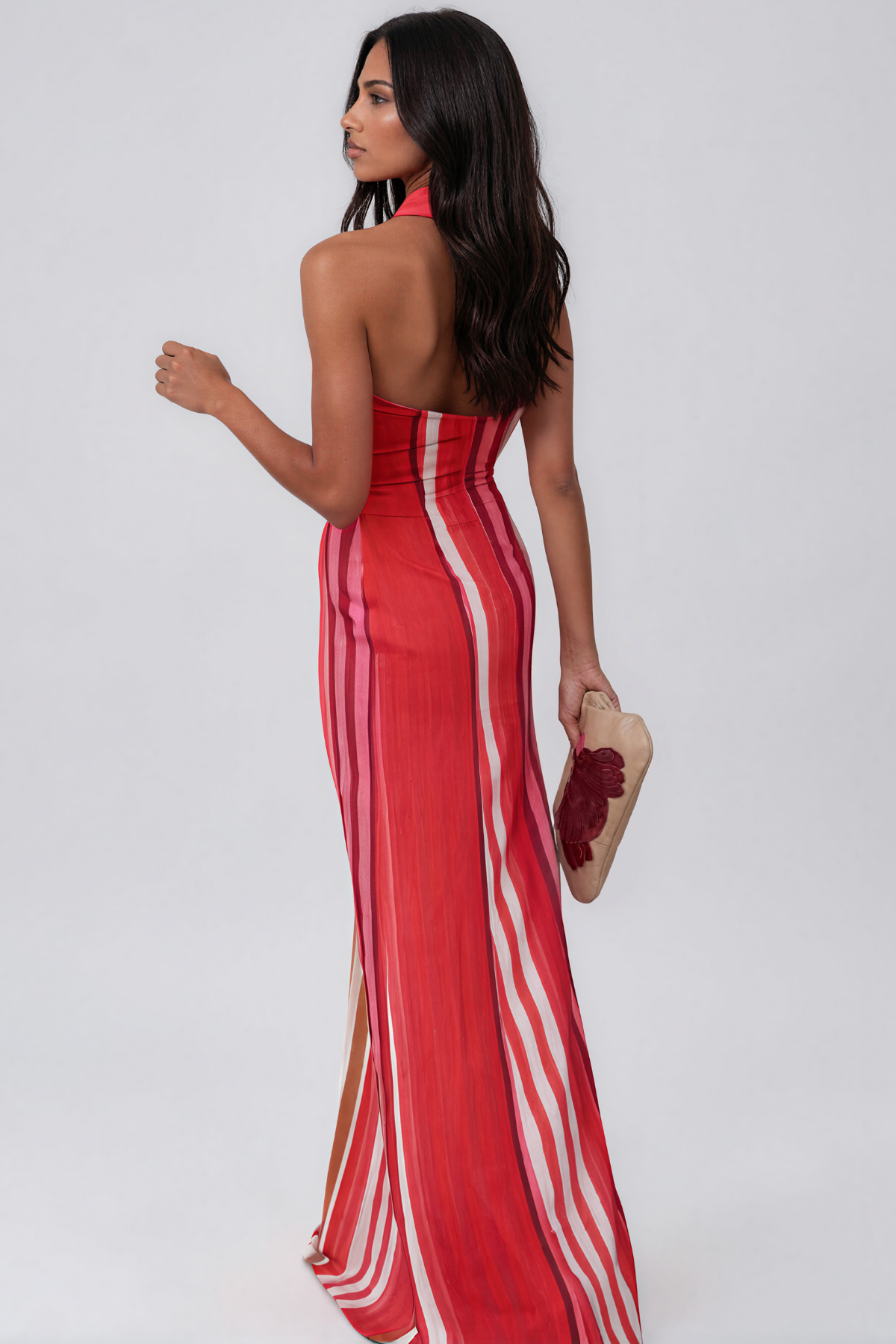 Khaliq Halter Neck Stripe Maxi Dress