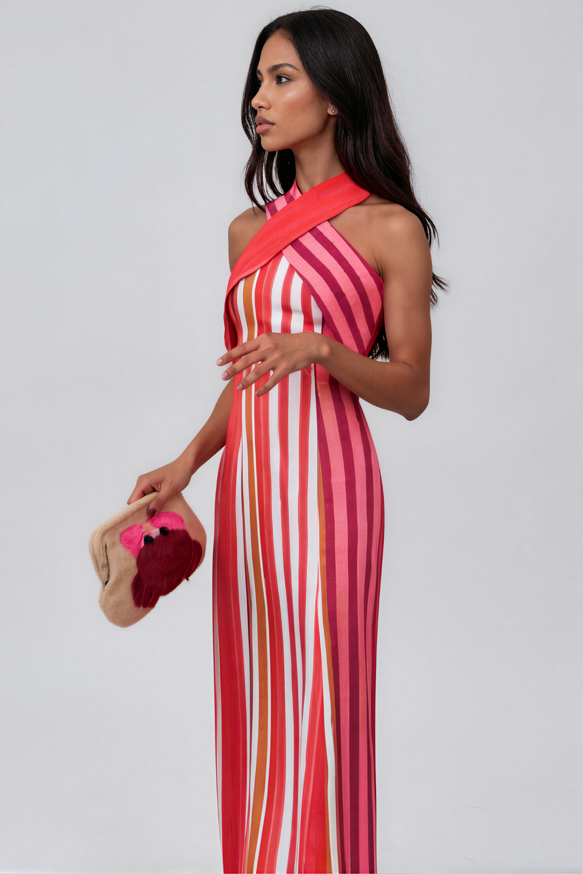 Khaliq Halter Neck Stripe Maxi Dress
