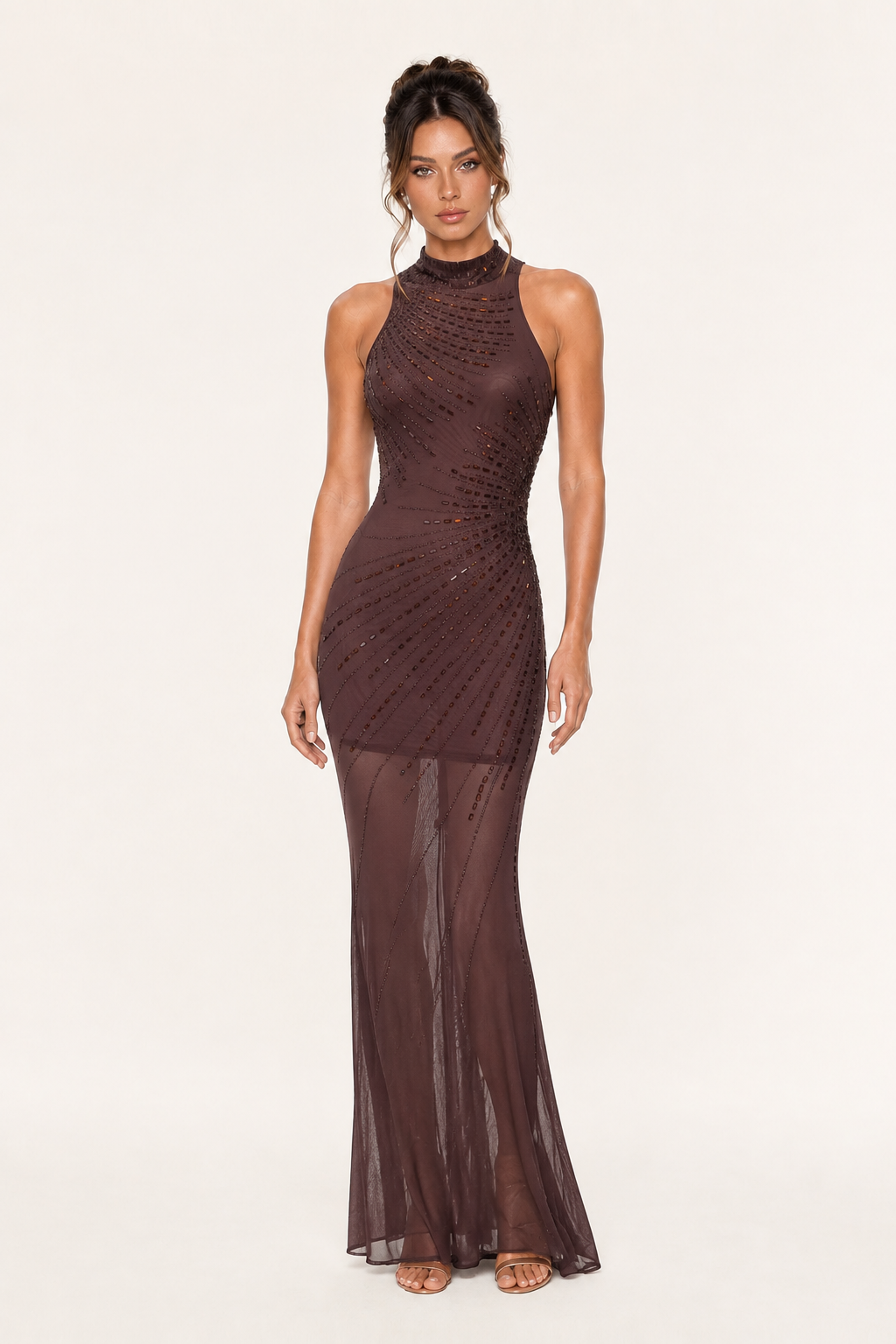 Khari High Neck Crystal Maxi Dress