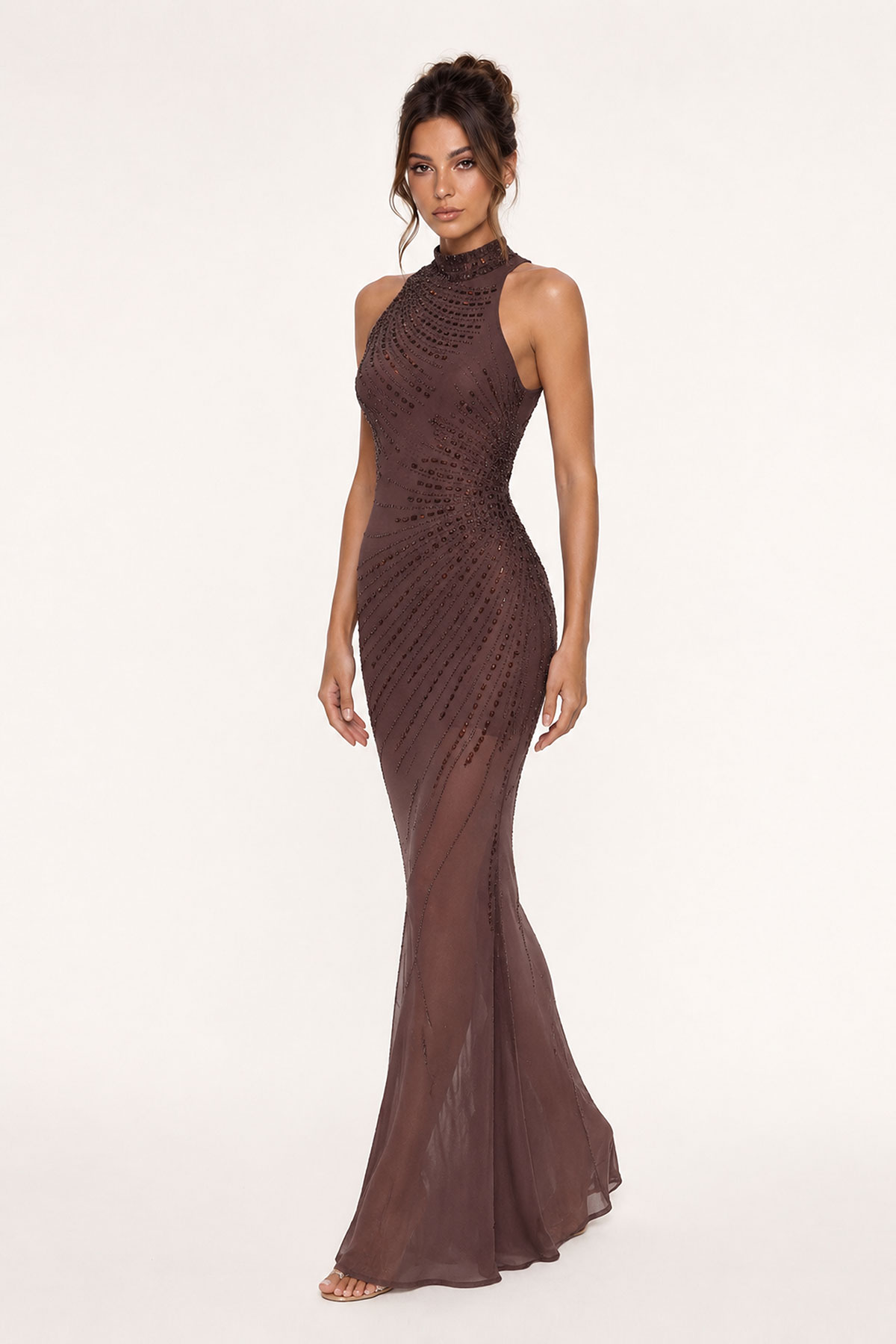 Khari High Neck Crystal Maxi Dress