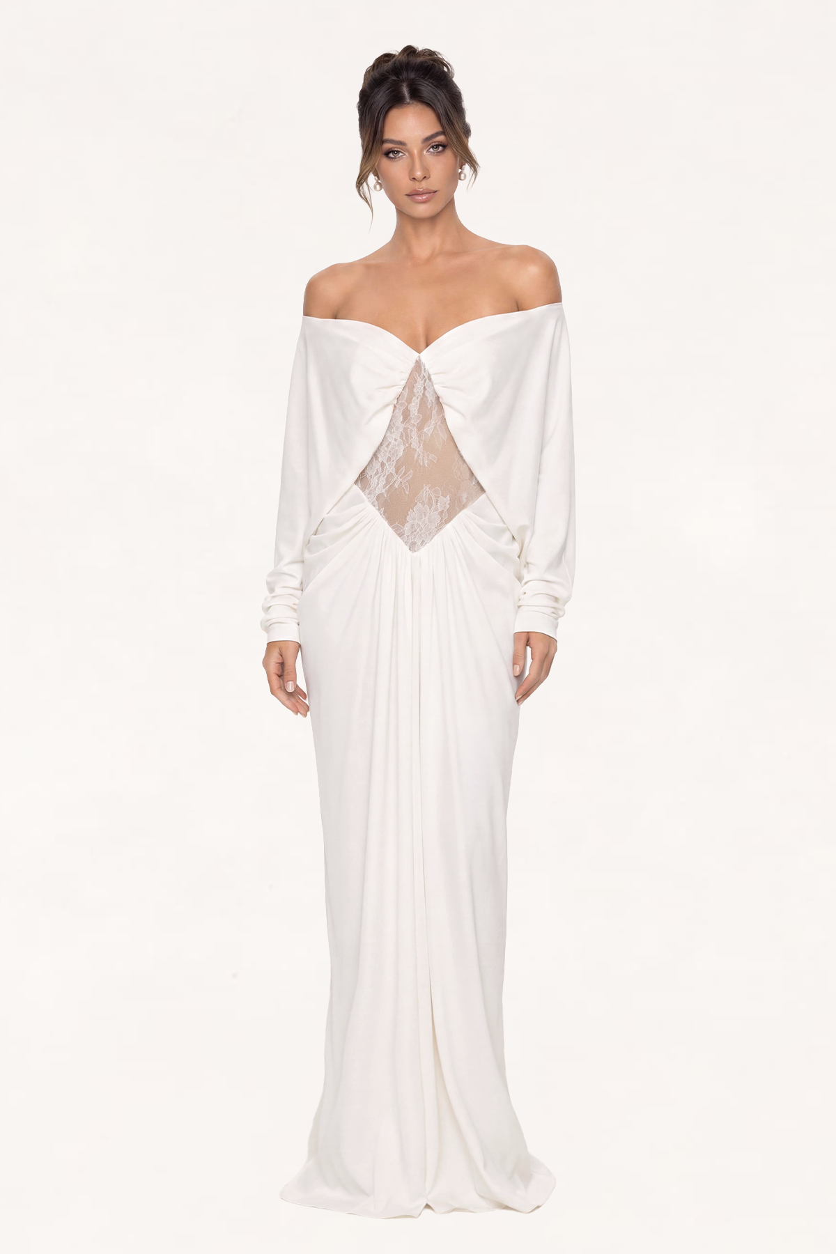 Khatijah Off Shoulder Draped Lace Maxi Dress