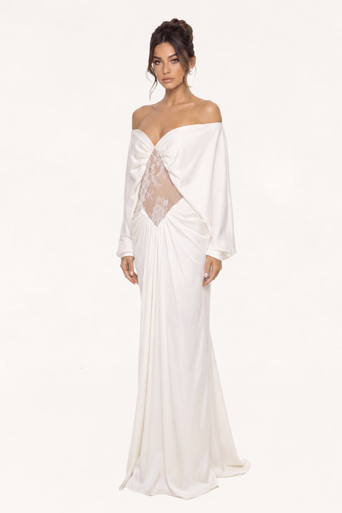 Khatijah Off Shoulder Draped Lace Maxi Dress