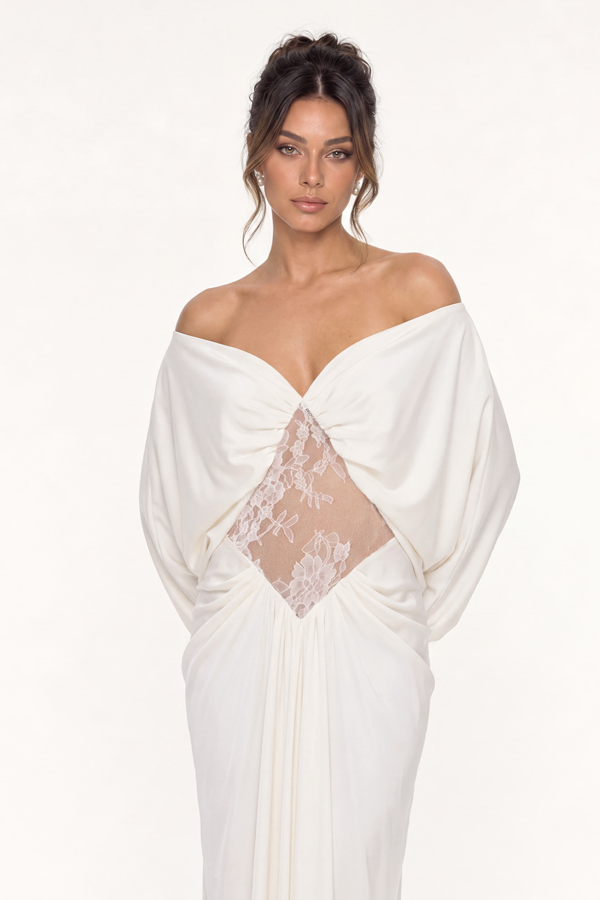 Khatijah Off Shoulder Draped Lace Maxi Dress