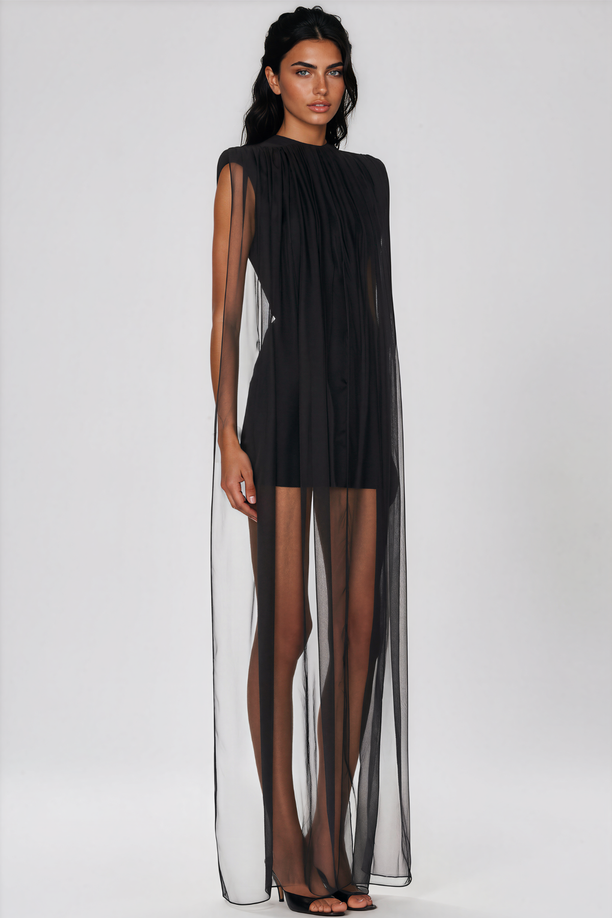 Khayri Cape Sleeve Mesh Mini Dress