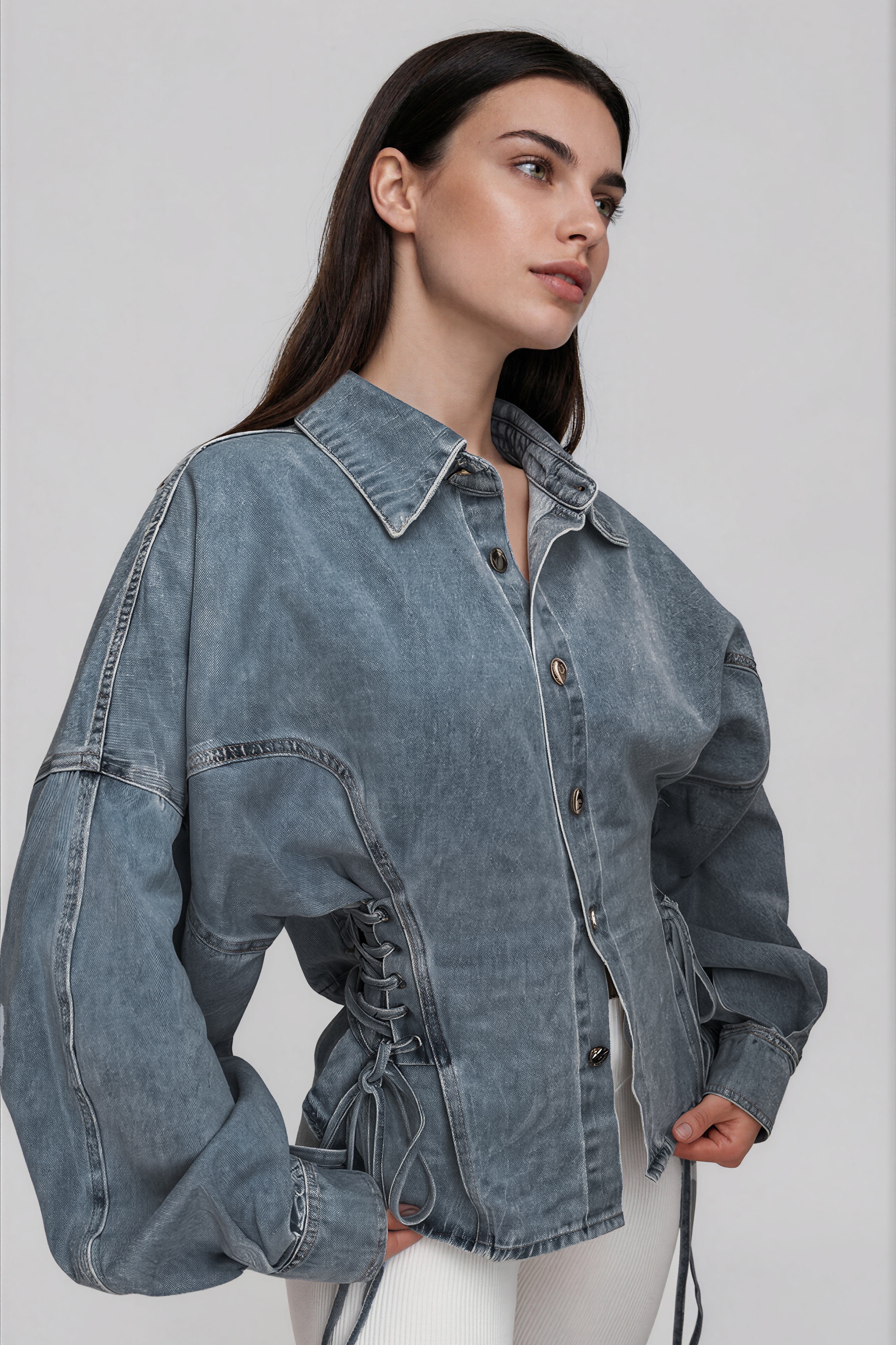 Khaza Lace Up Denim Top