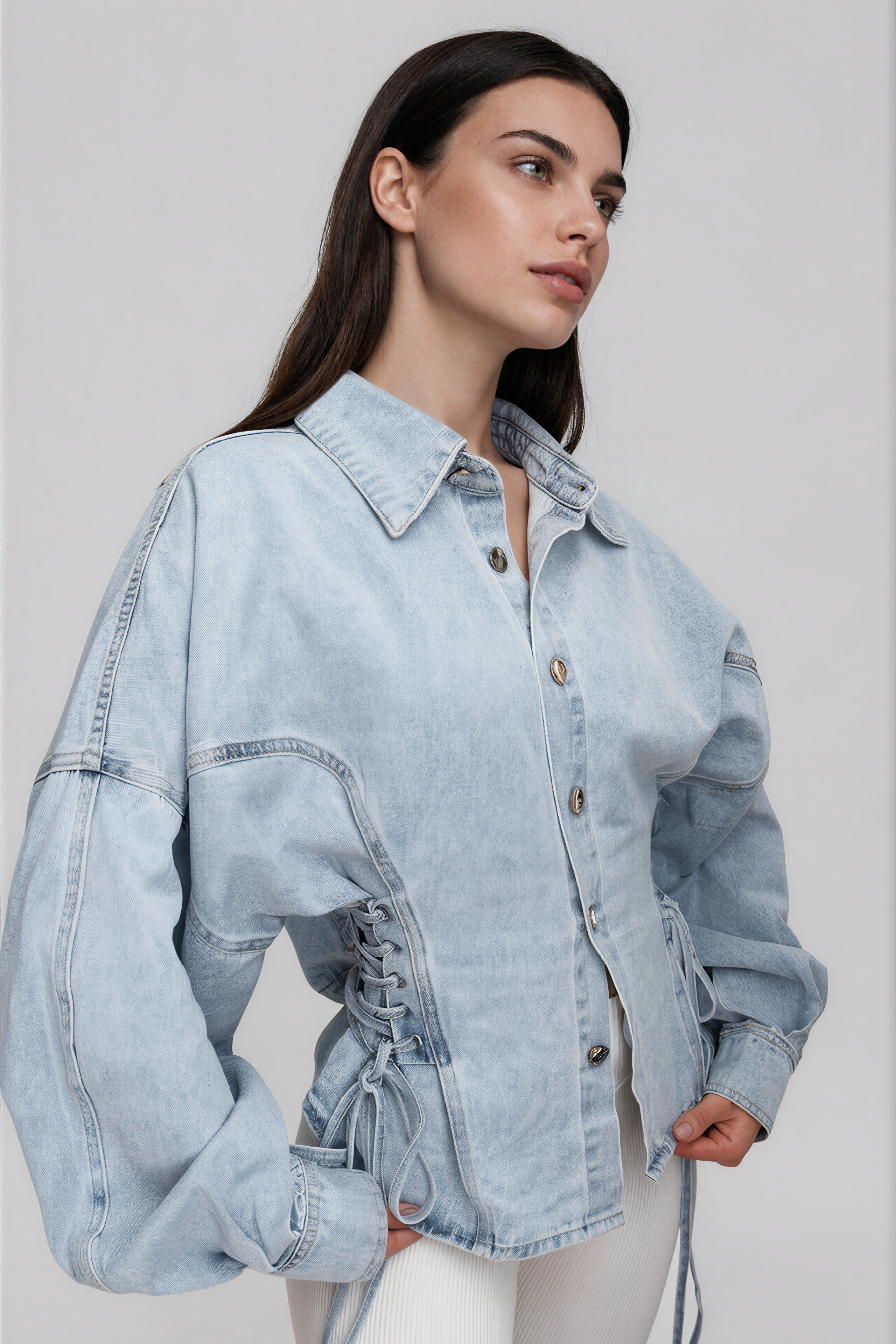Khaza Lace Up Denim Top