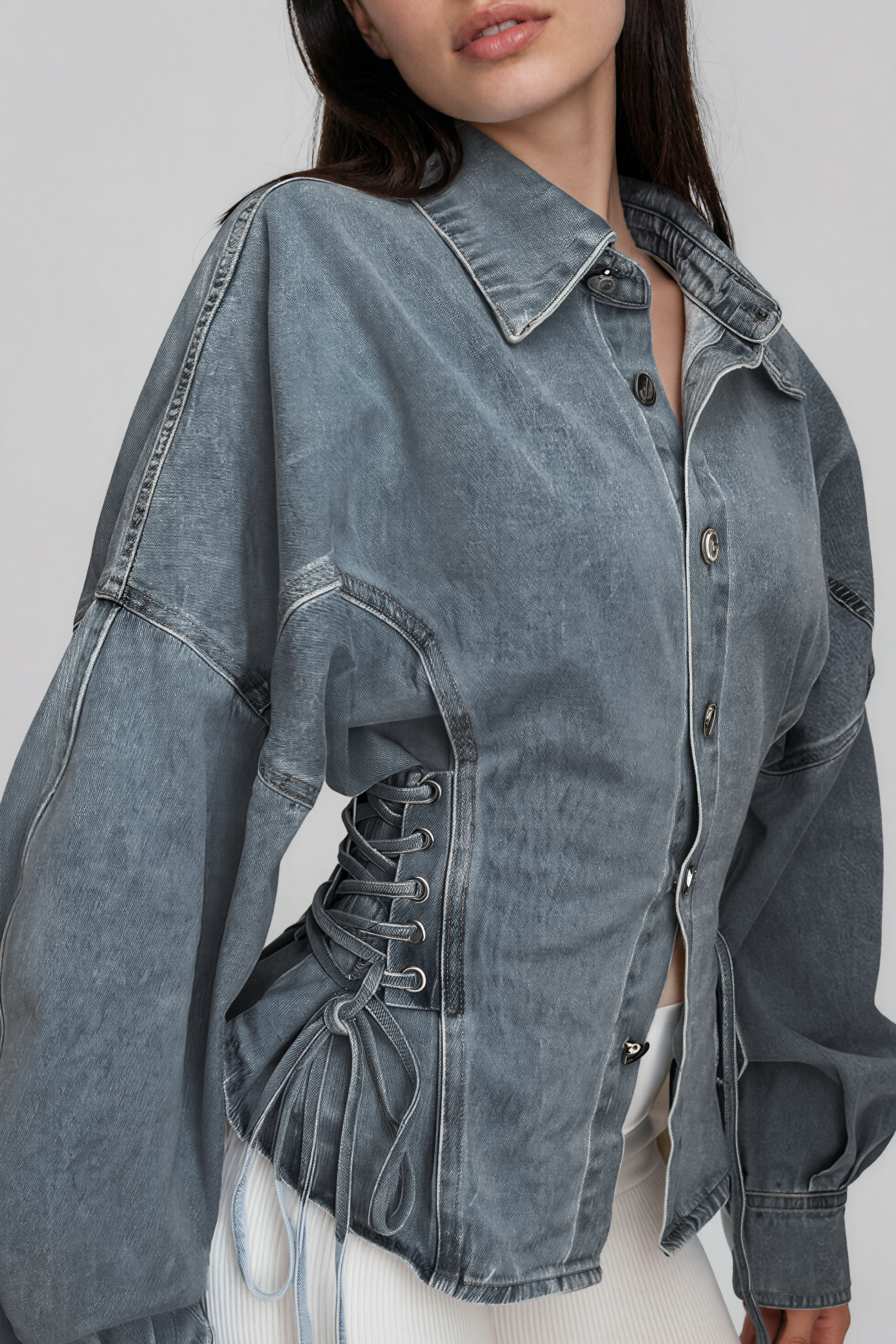 Khaza Lace Up Denim Top