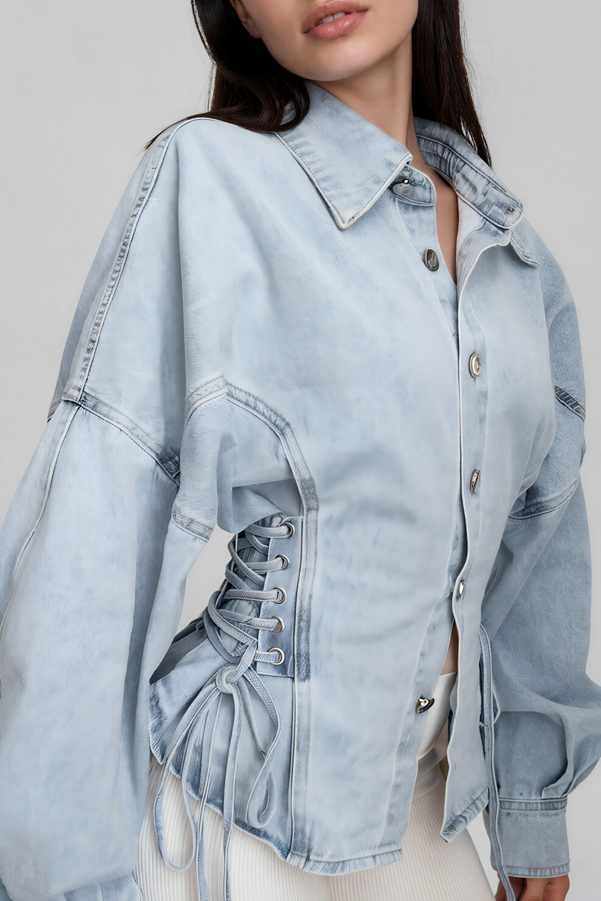 Khaza Lace Up Denim Top