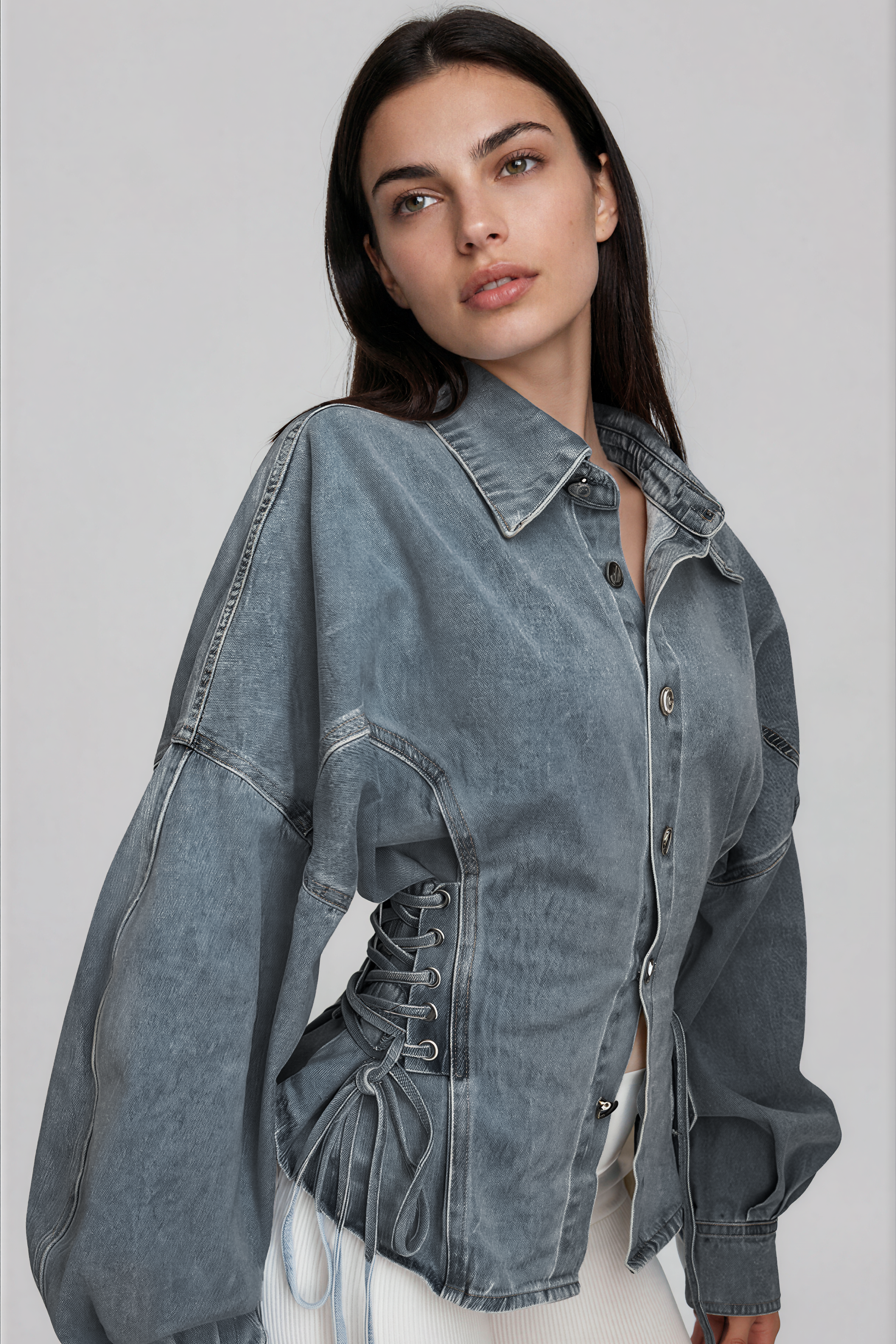 Khaza Lace Up Denim Top