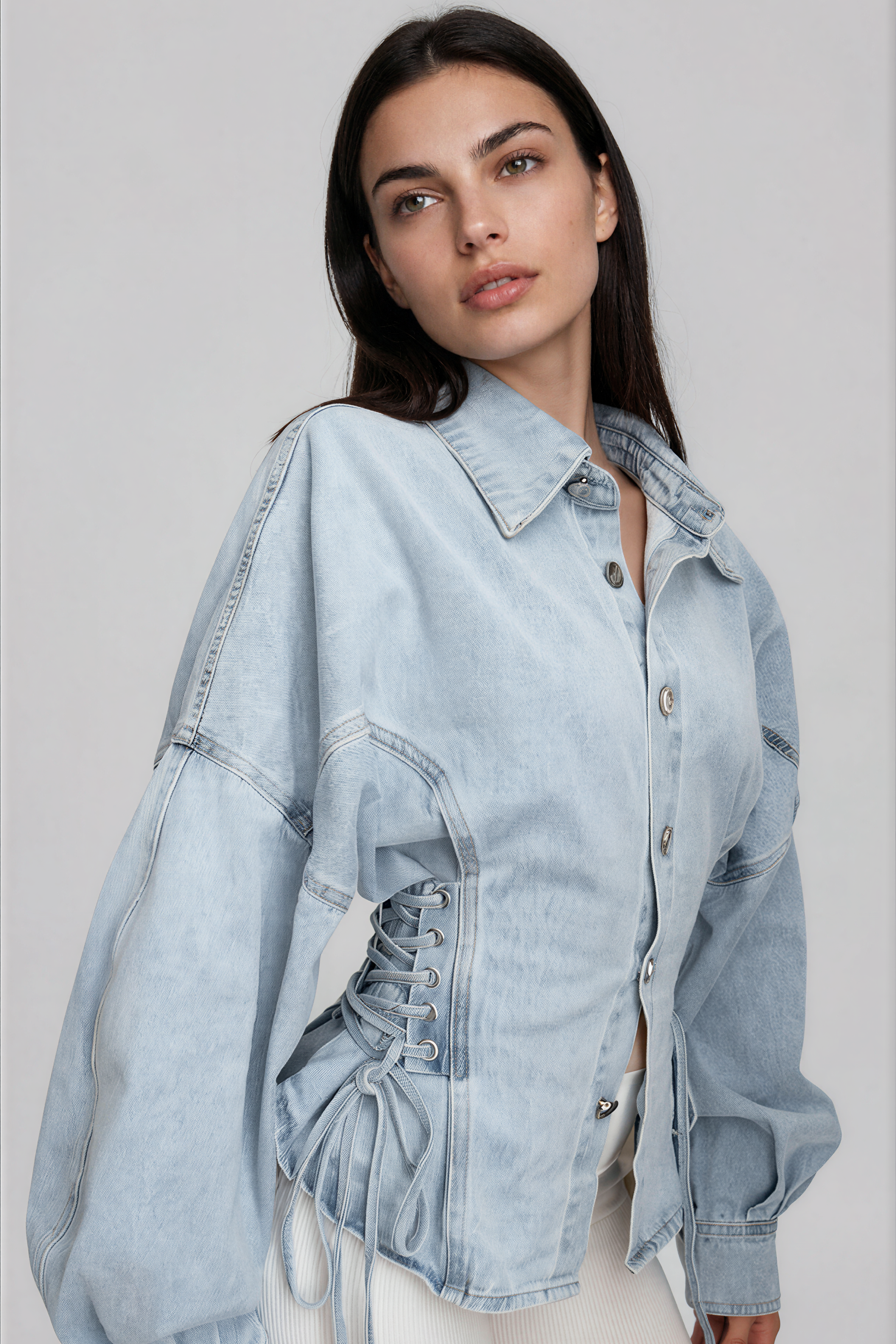 Khaza Lace Up Denim Top
