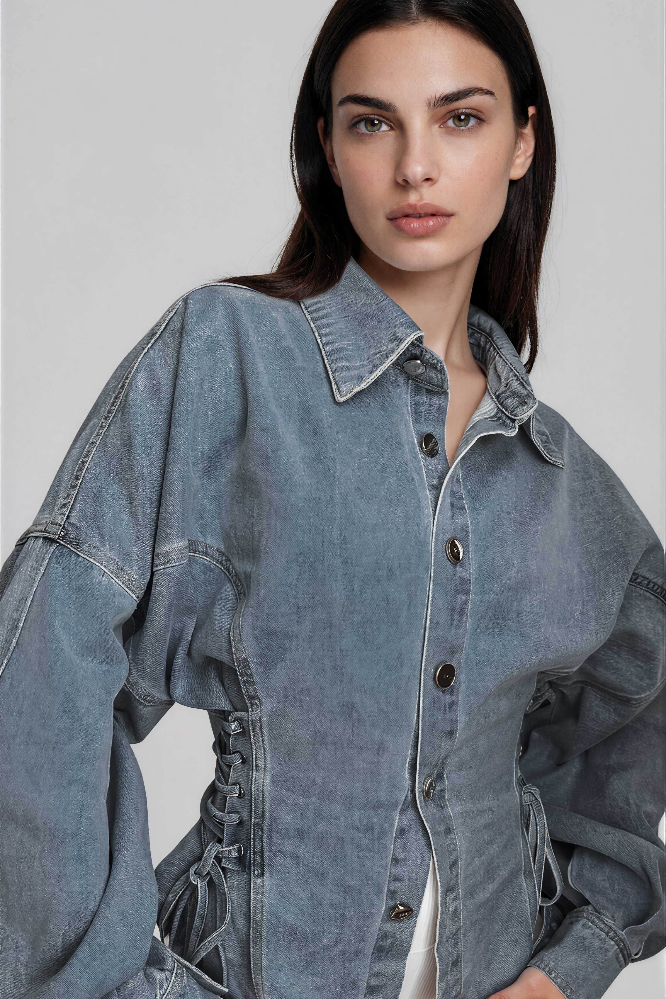 Khaza Lace Up Denim Top