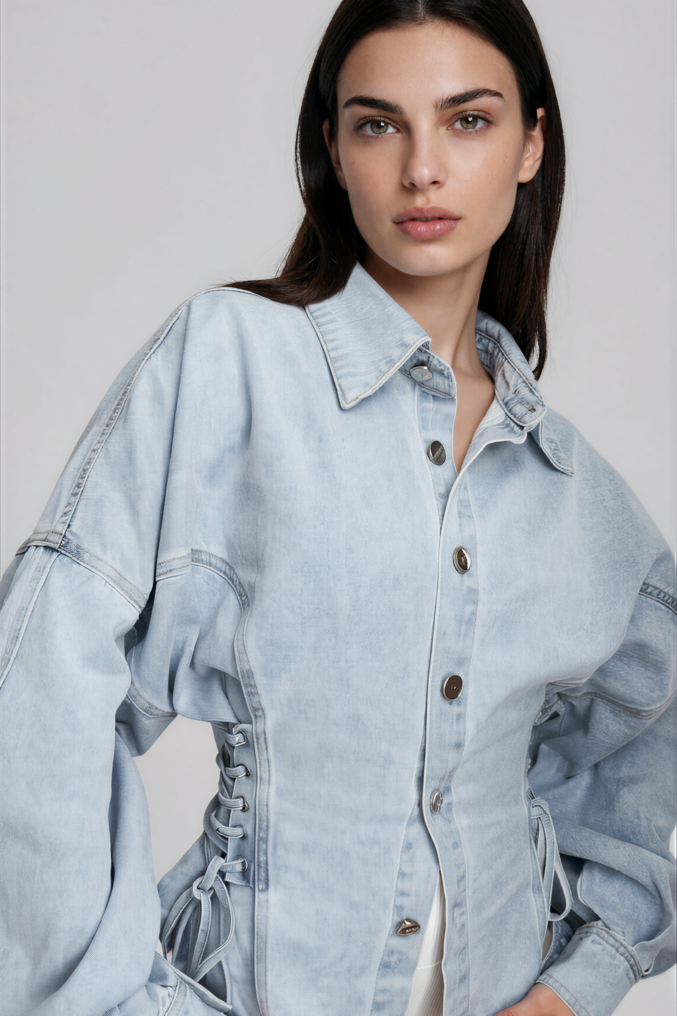 Khaza Lace Up Denim Top