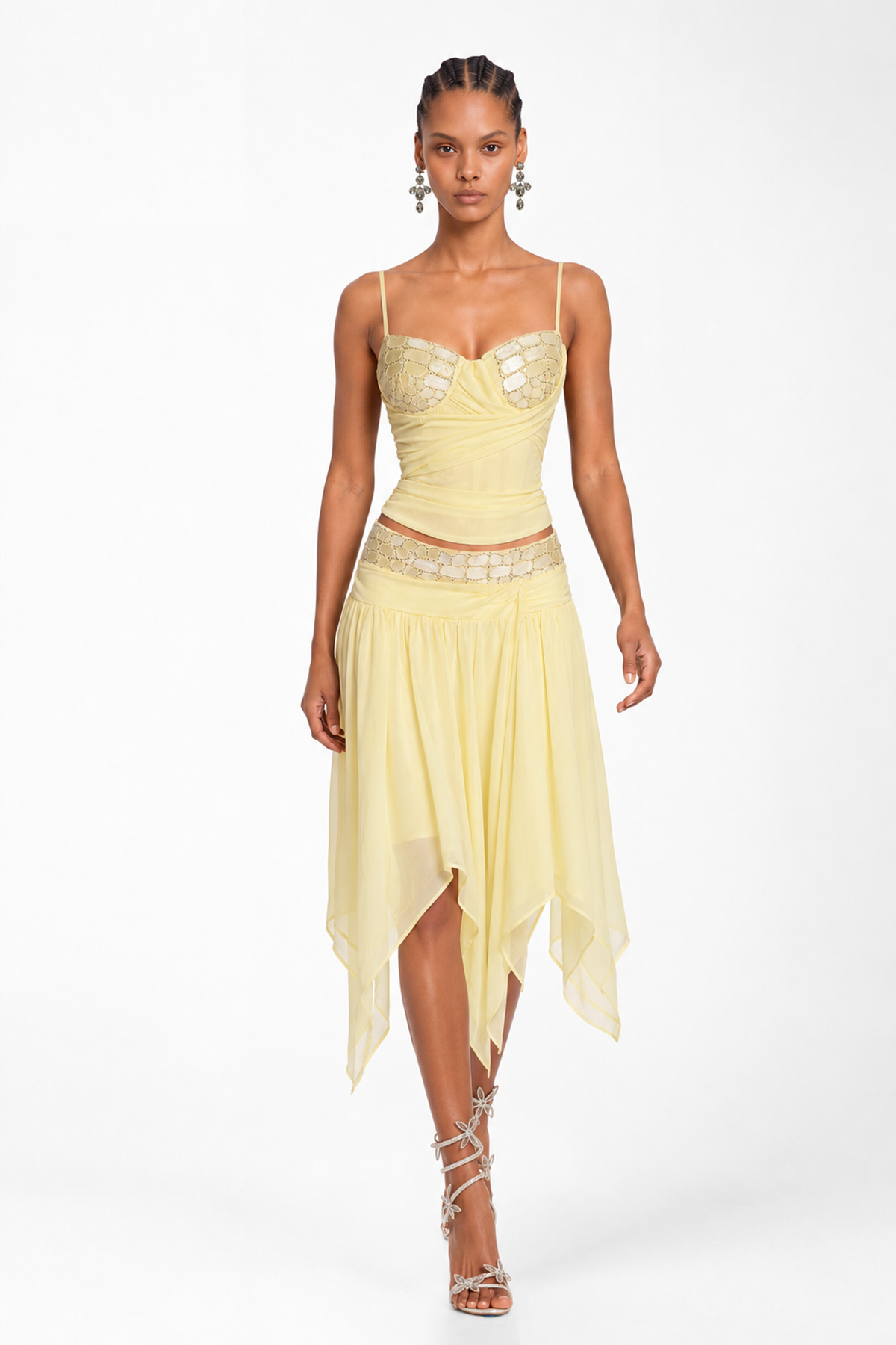 Khuno Spagehtti Beaded Ruch Skirt Set