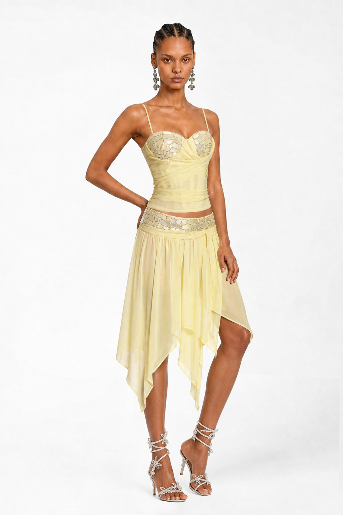 Khuno Spagehtti Beaded Ruch Skirt Set