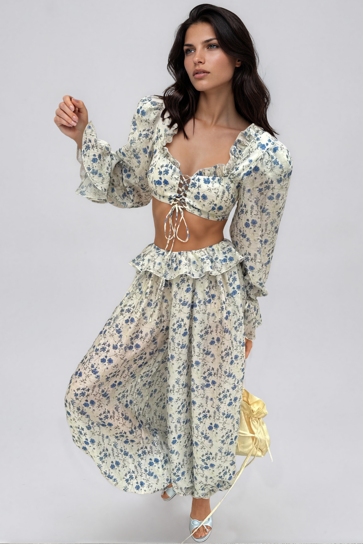 Ki Crop Tie Up Floral Pants Set