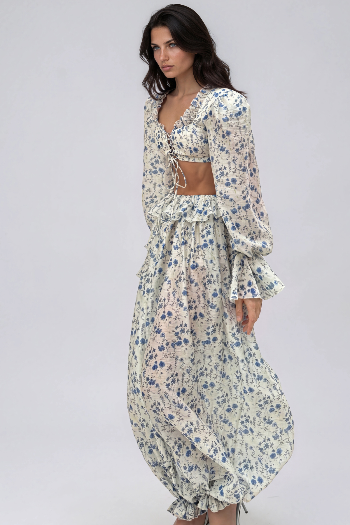 Ki Crop Tie Up Floral Pants Set