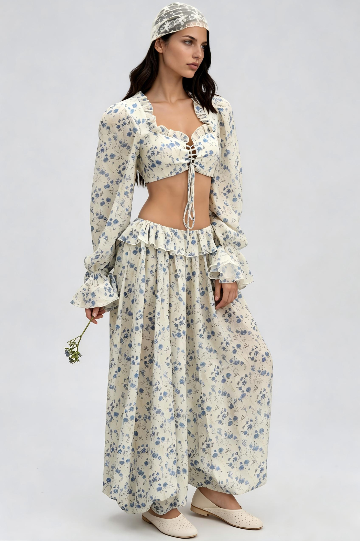 Ki Crop Tie Up Floral Pants Set