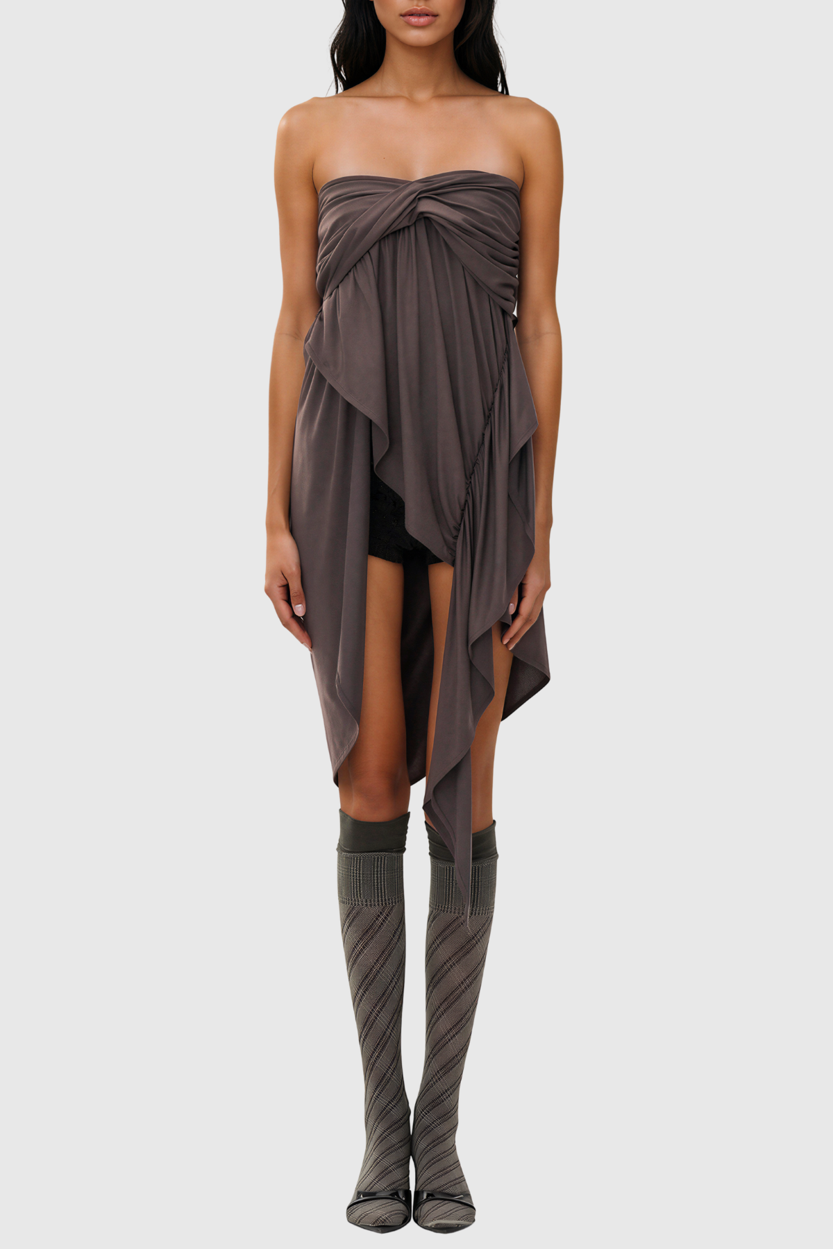 Kiana Strapless Ruch Asymmetric Top
