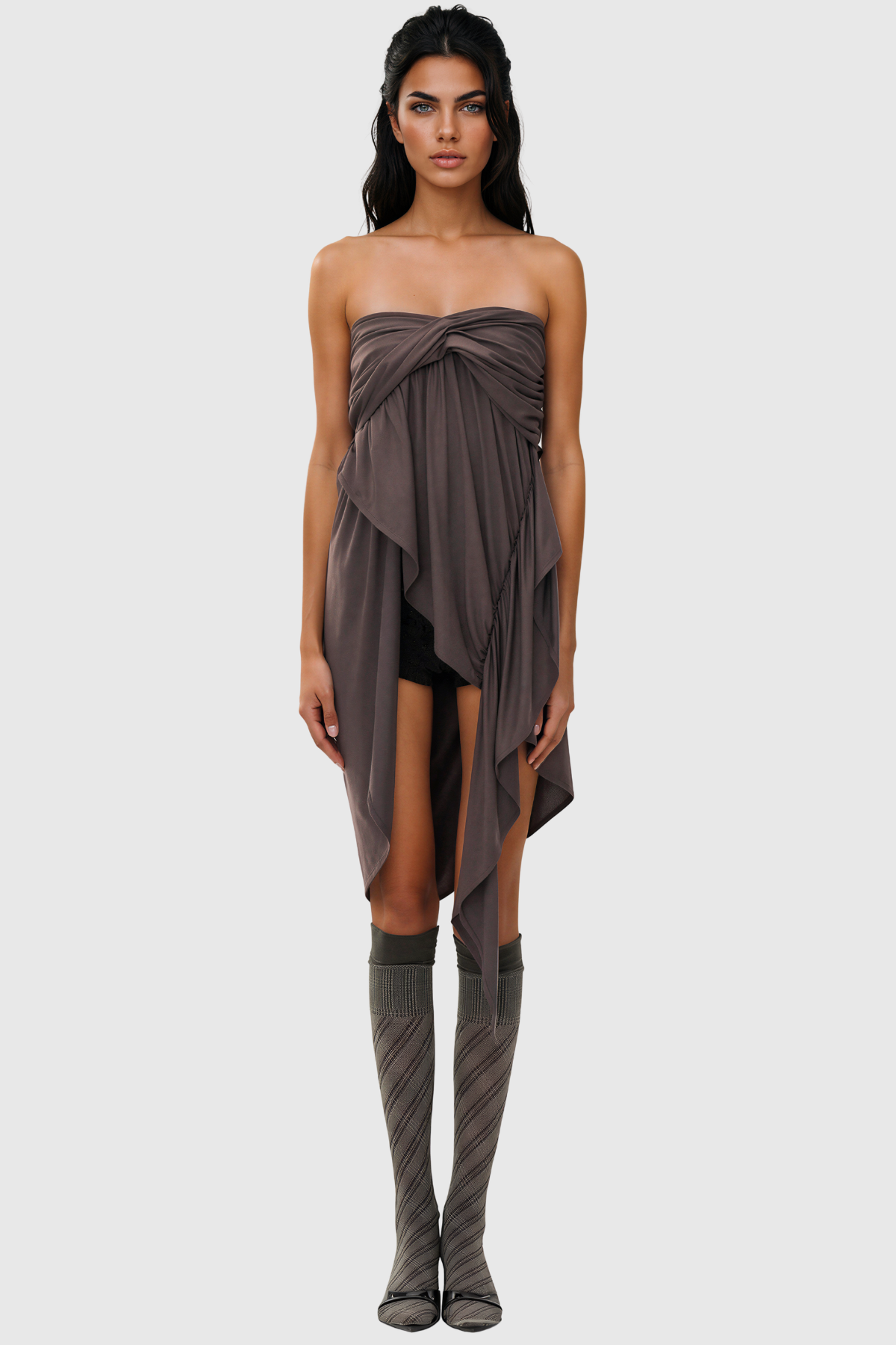 Kiana Strapless Ruch Asymmetric Top