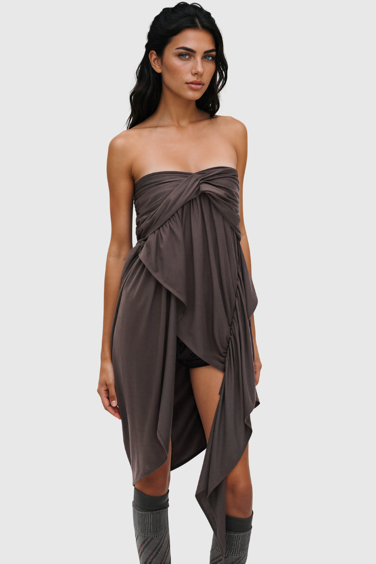 Kiana Strapless Ruch Asymmetric Top