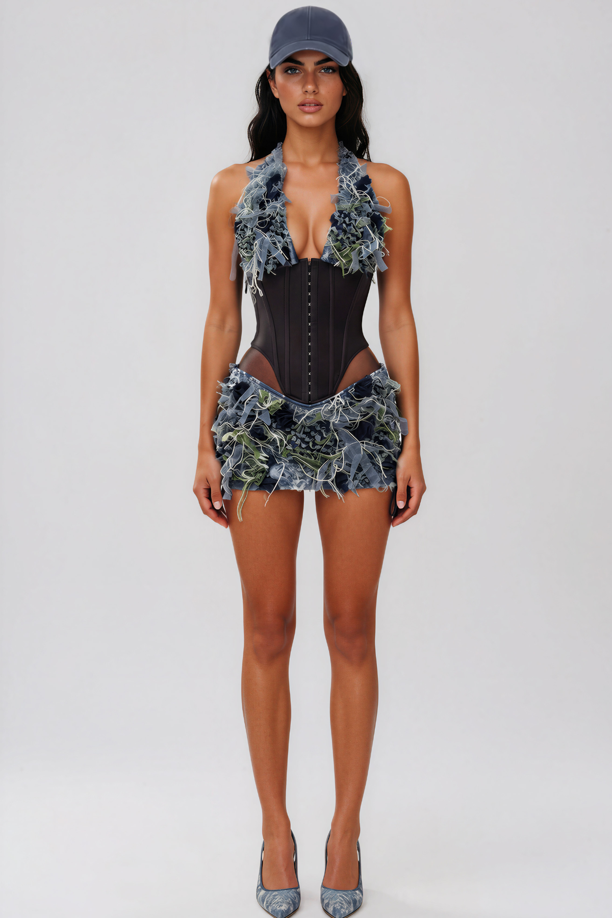 Kianda Halter Neck Fringe Mesh Mini Dress