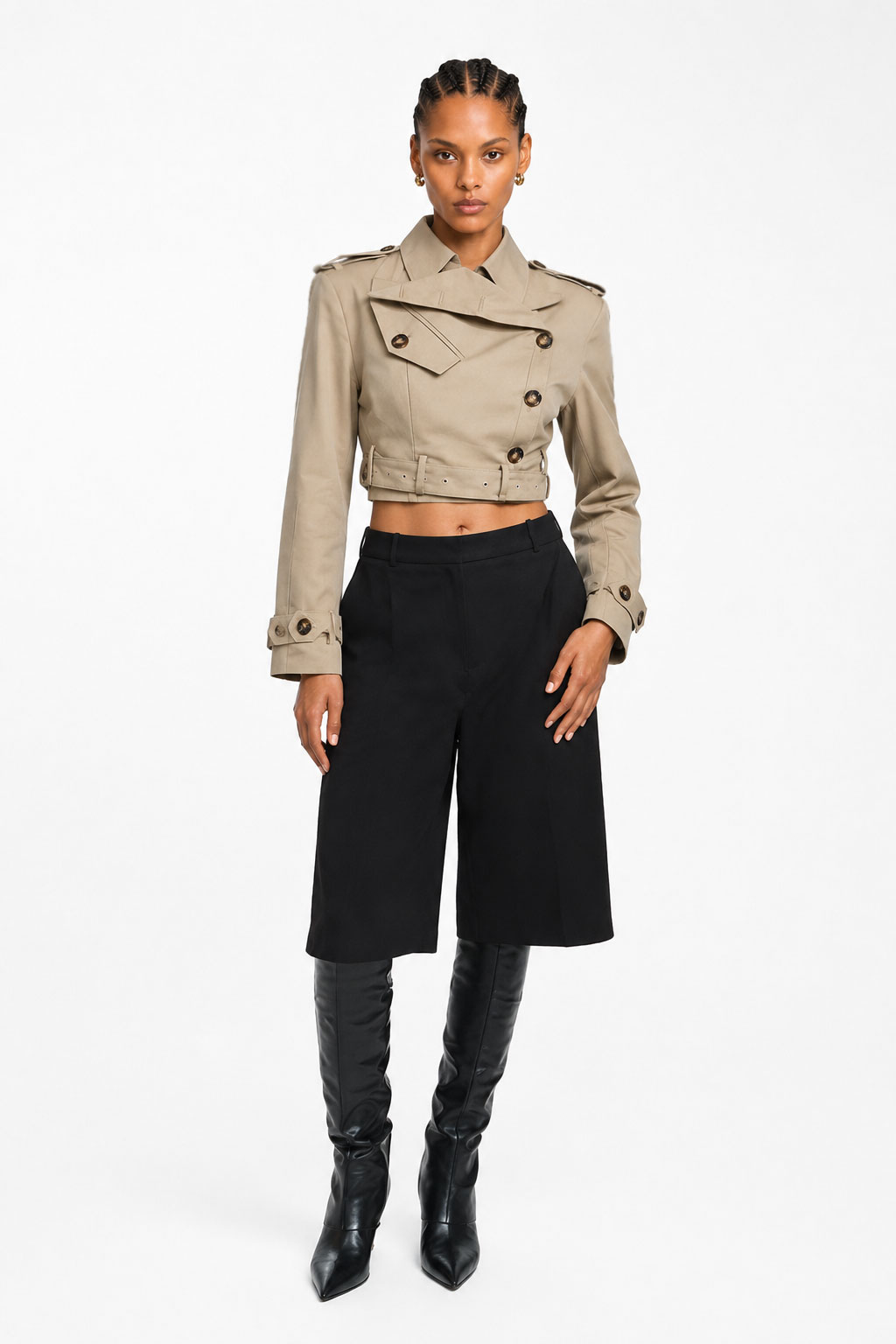 Kiano Crop Belt Trench coat