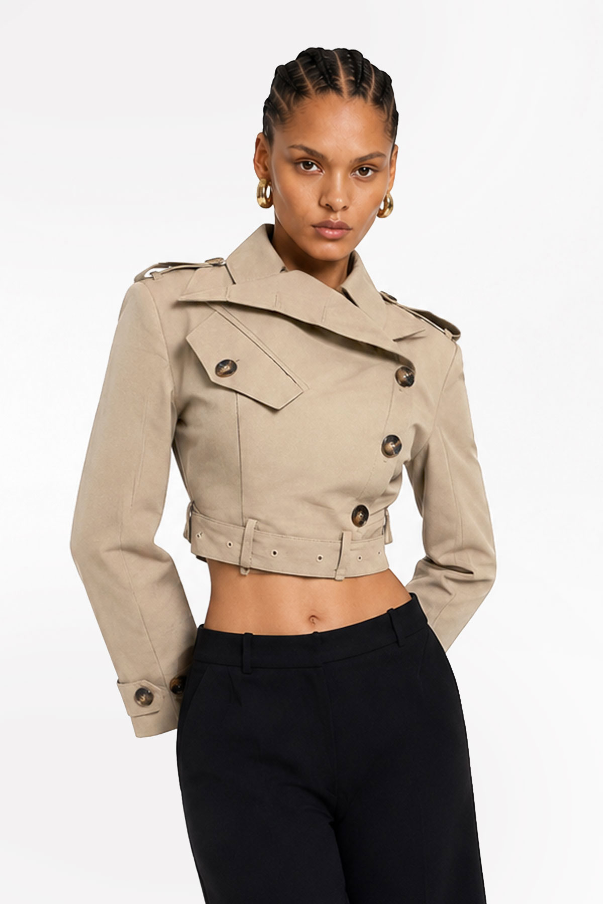 Kiano Crop Belt Trench coat