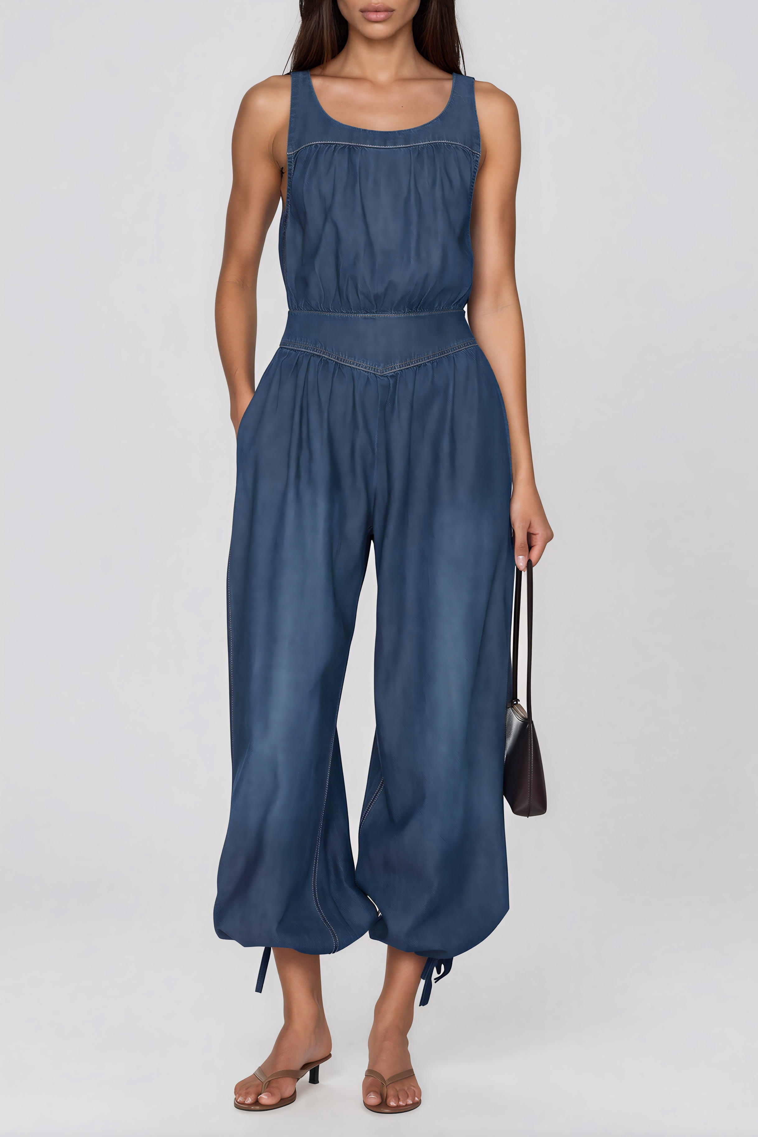 Kiden Sleeveless Tie Up Denim Jumpsuit