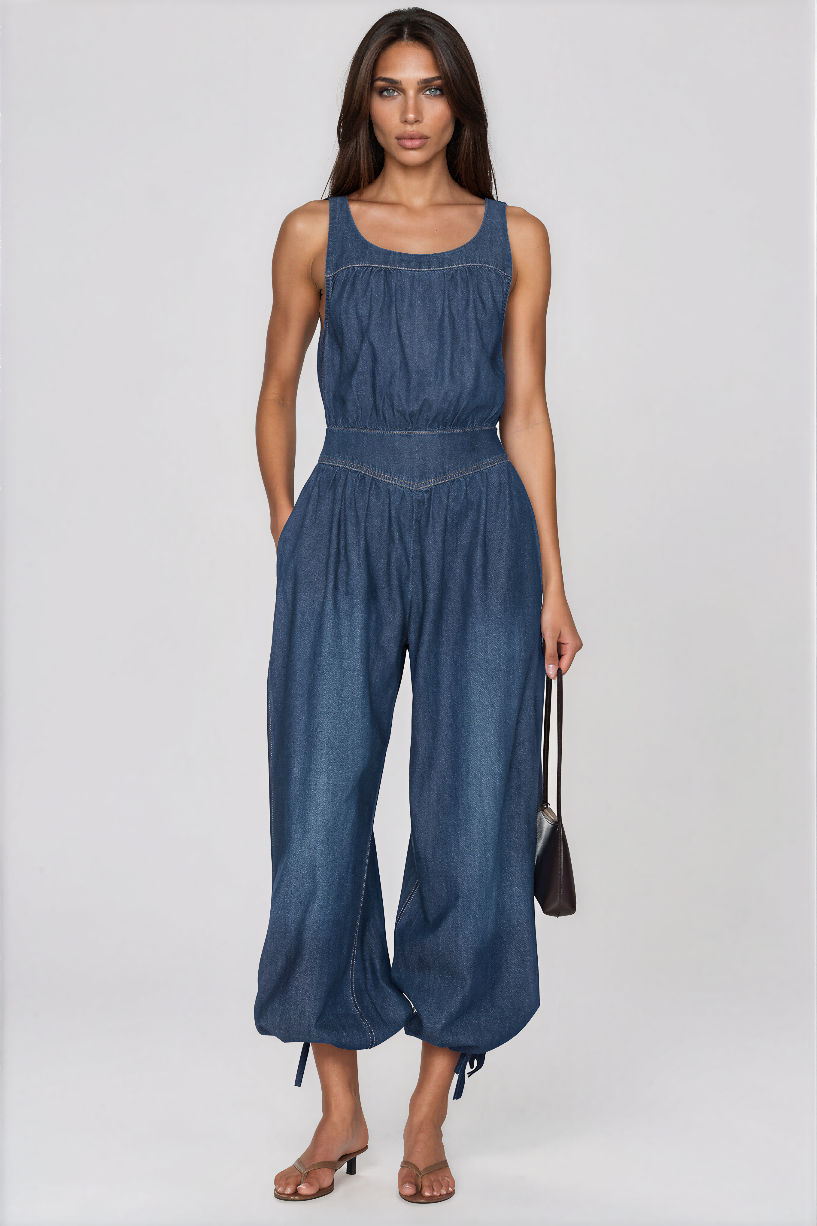 Kiden Sleeveless Tie Up Denim Jumpsuit