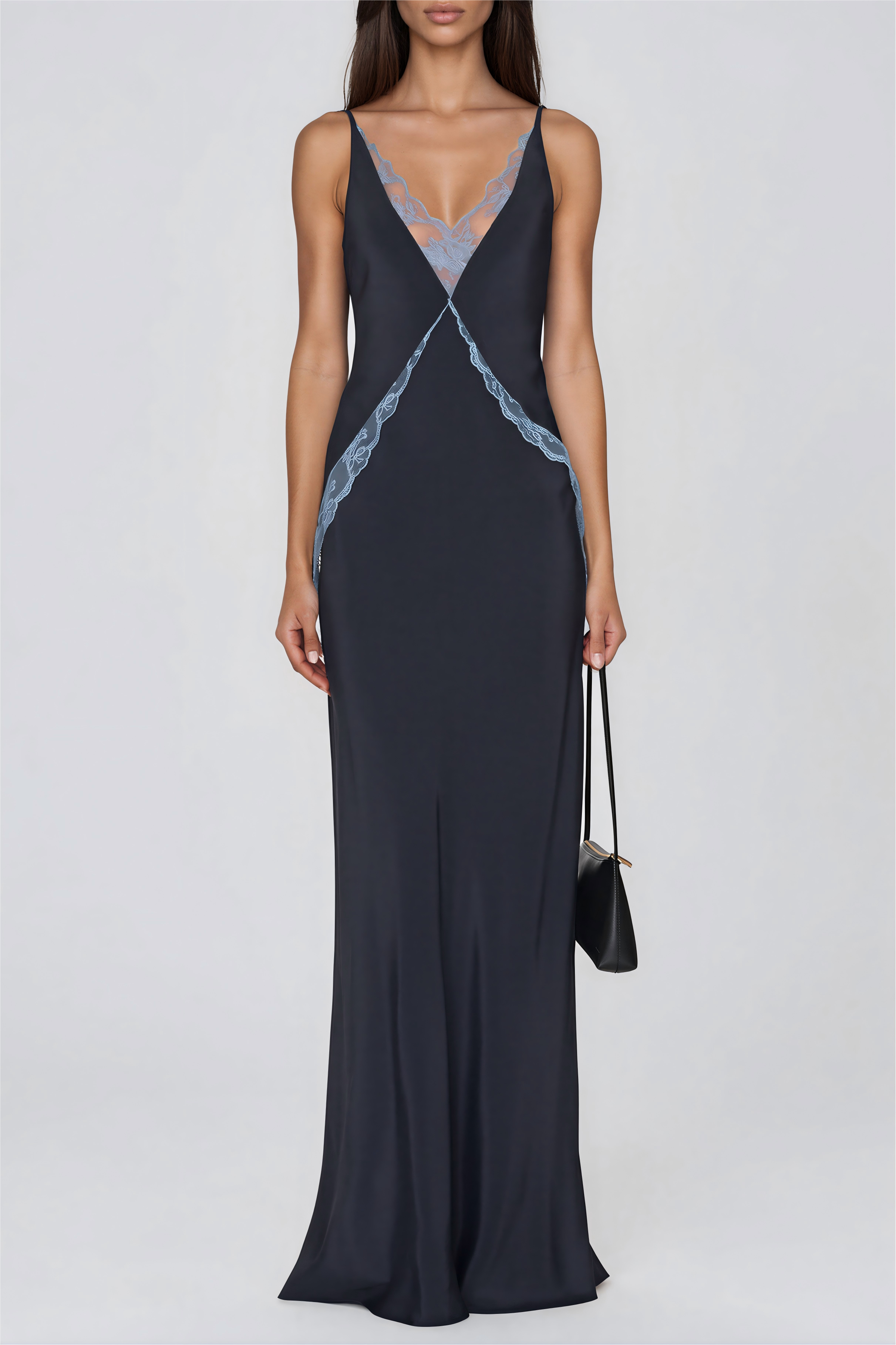 Kiele Spaghetti Lace Satin Maxi Dress
