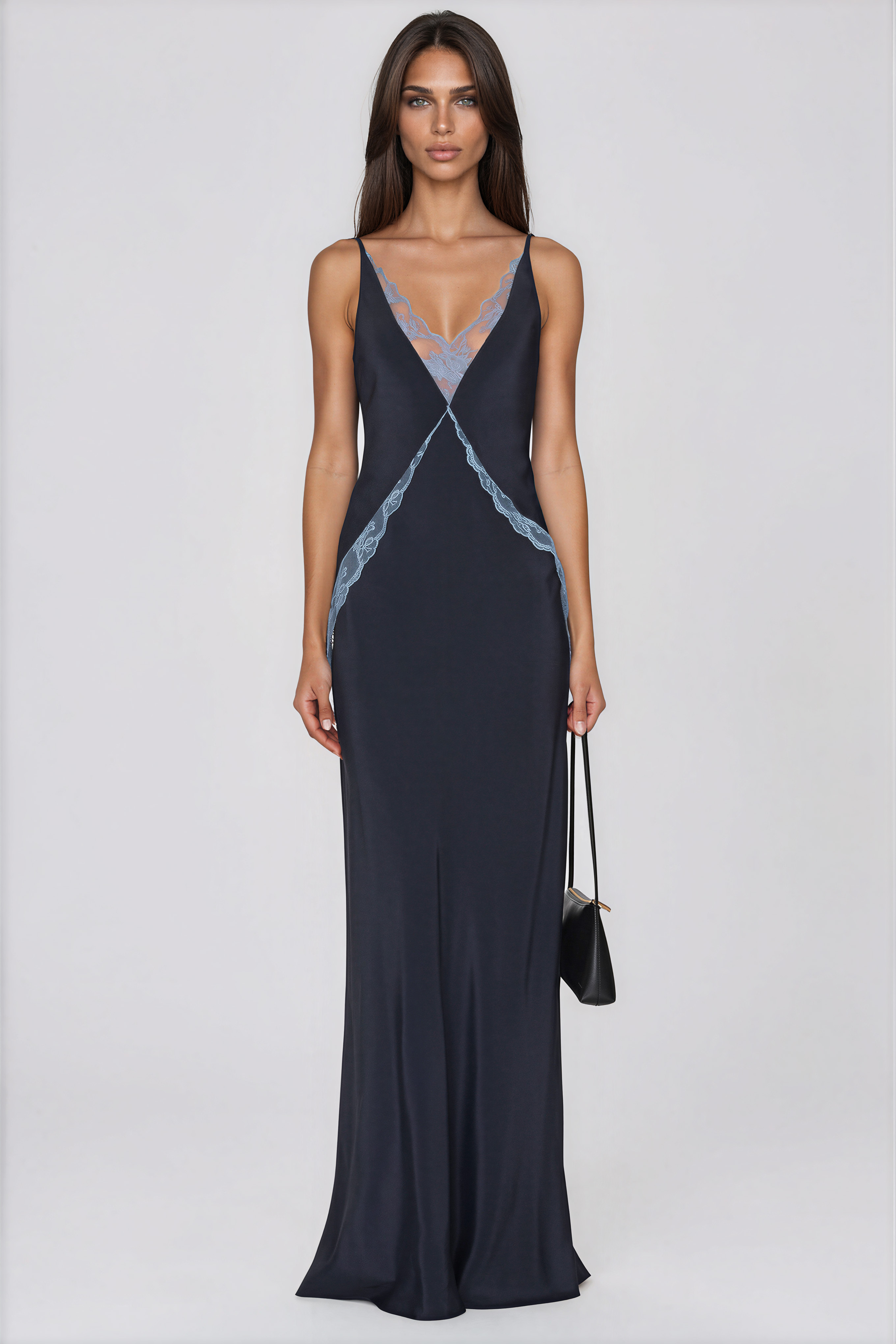 Kiele Spaghetti Lace Satin Maxi Dress