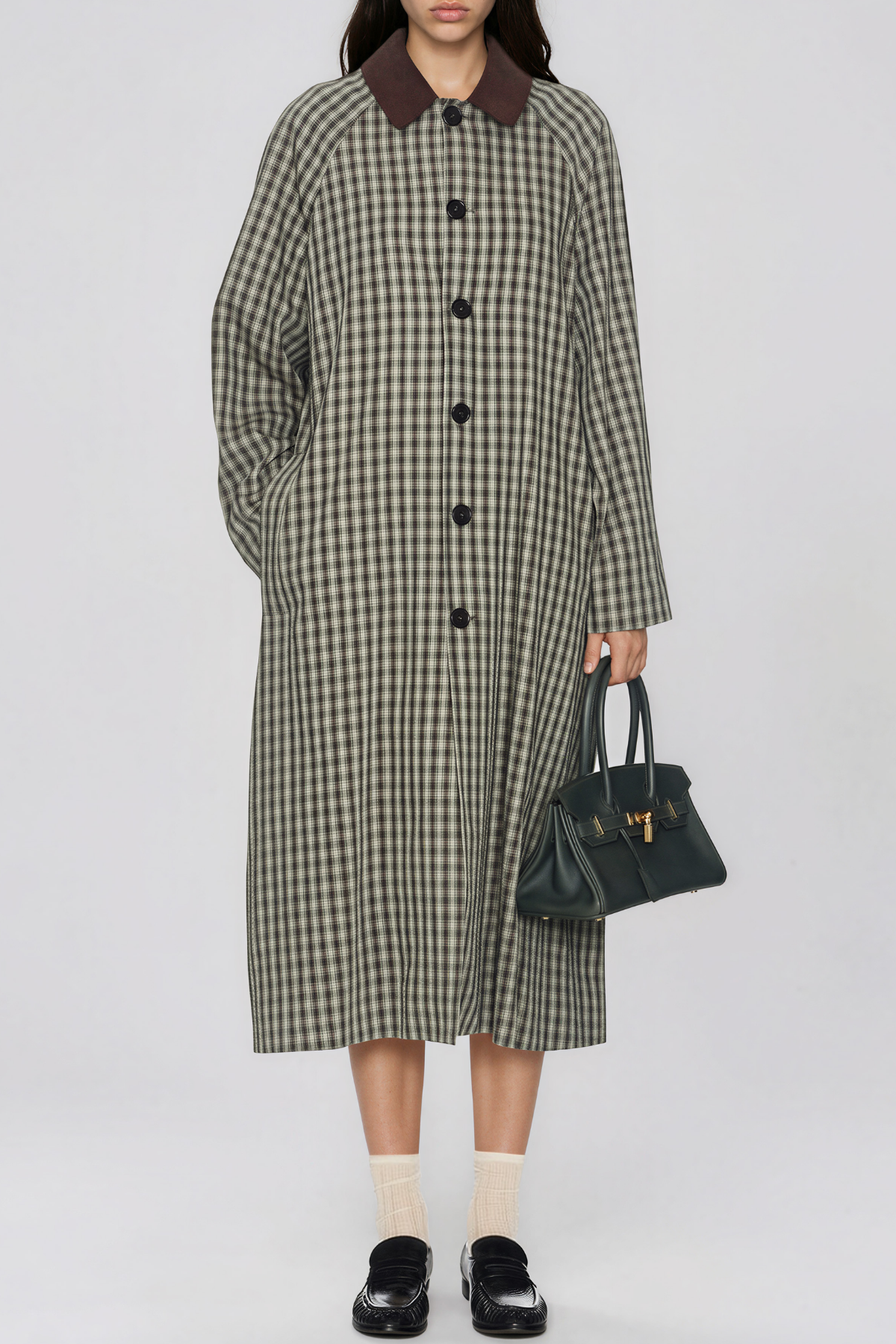 Kieve Long Sleeve Grid Midi Dress