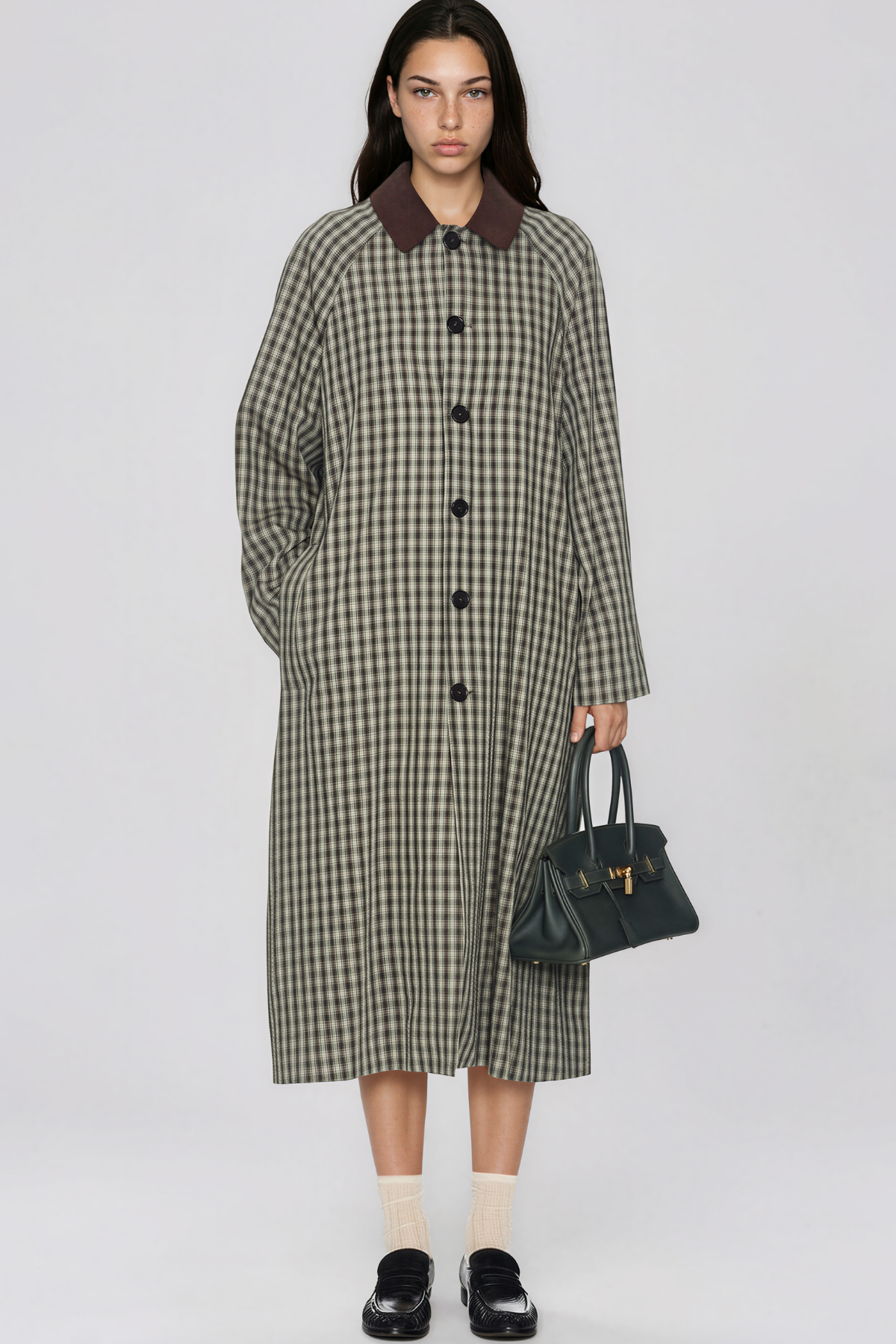 Kieve Long Sleeve Grid Midi Dress