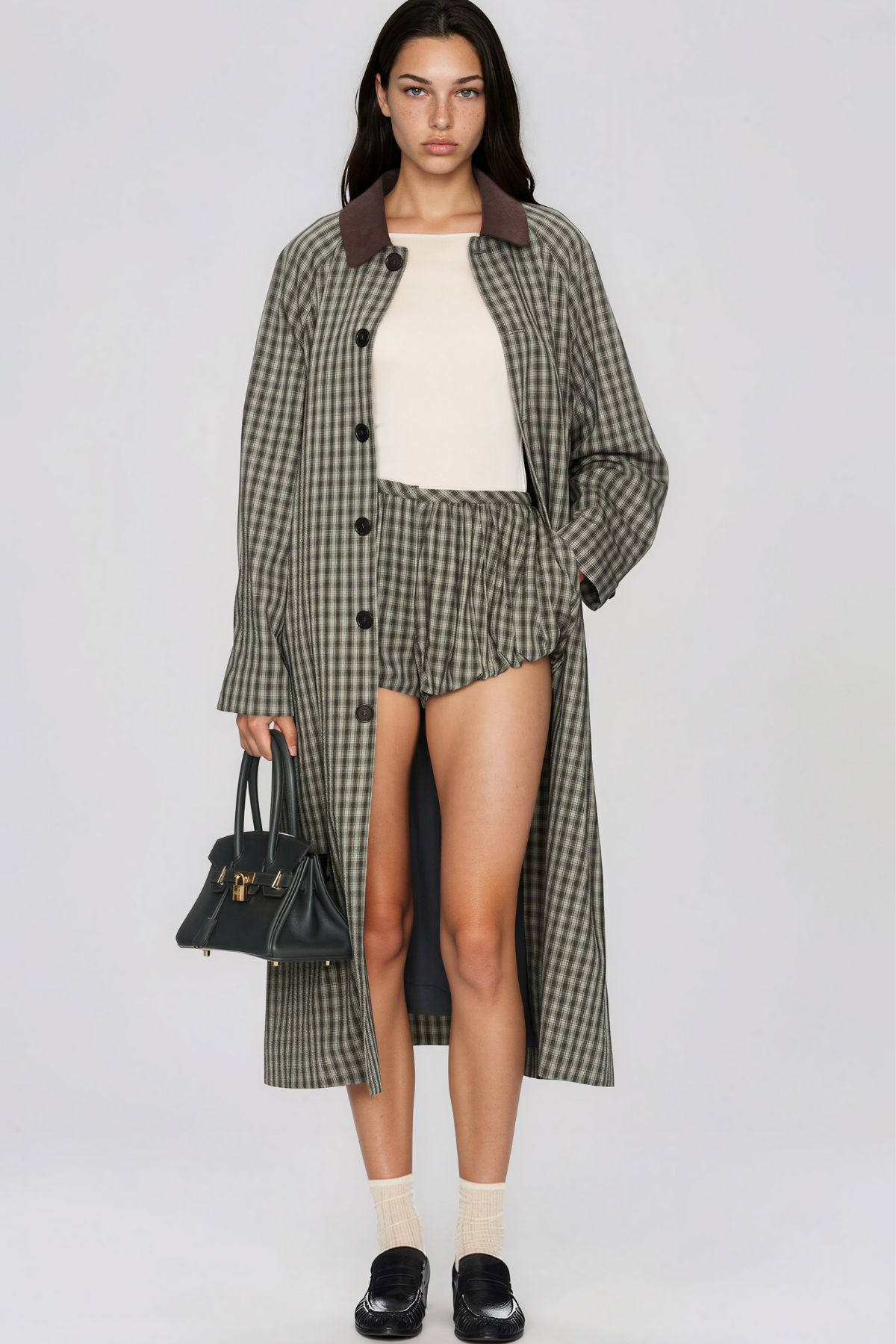 Kieve Long Sleeve Grid Midi Dress