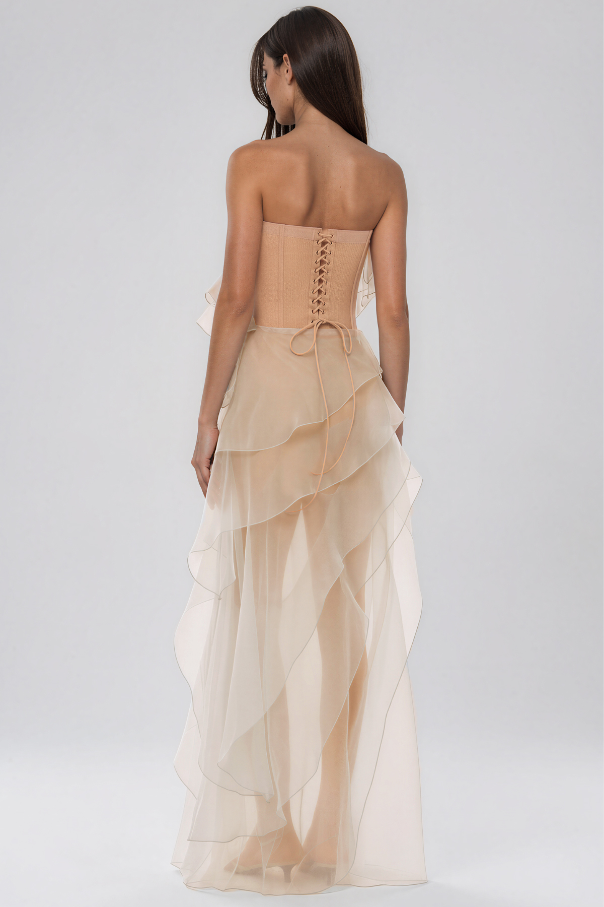Kiku Strapless Ruffle Mesh Maxi Dress