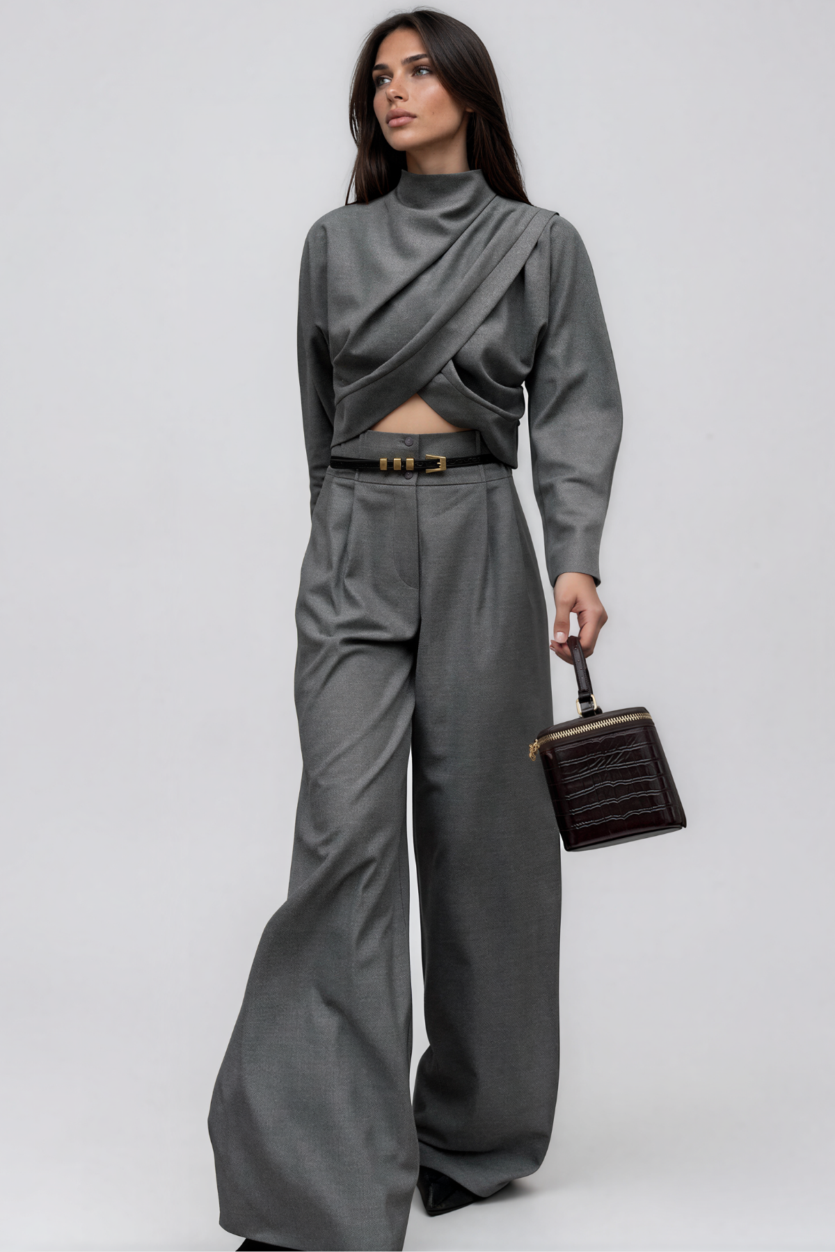 Kikuko High Neck Ruch Pants Set