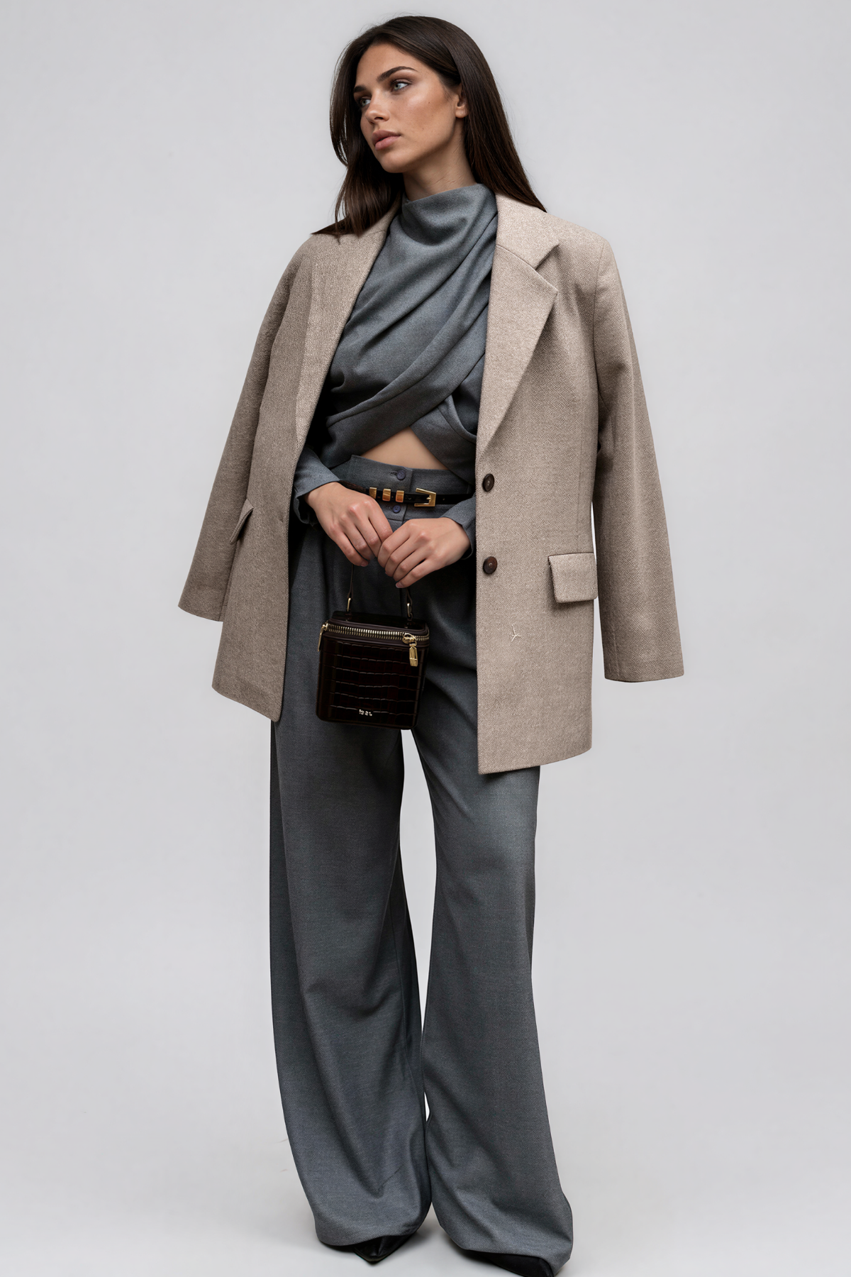 Kikuko High Neck Ruch Pants Set
