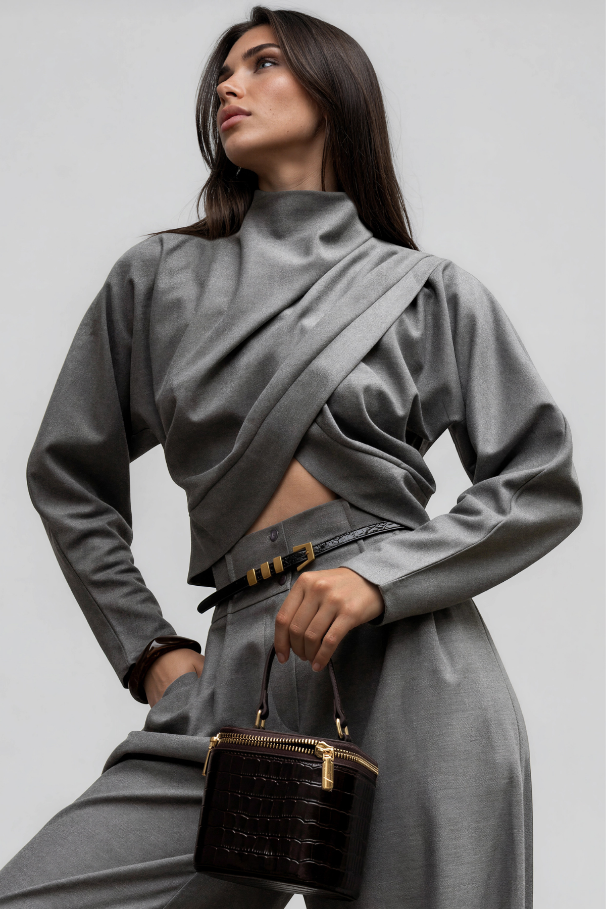 Kikuko High Neck Ruch Pants Set