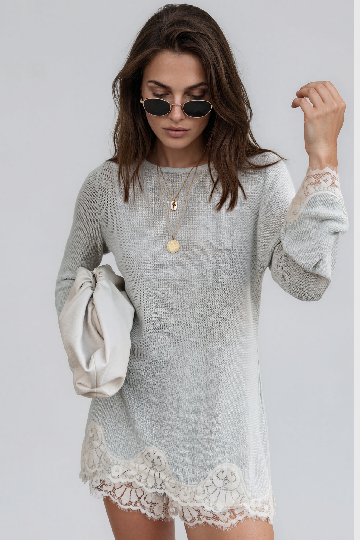 Kikuyo Knit Lace Shorts Set