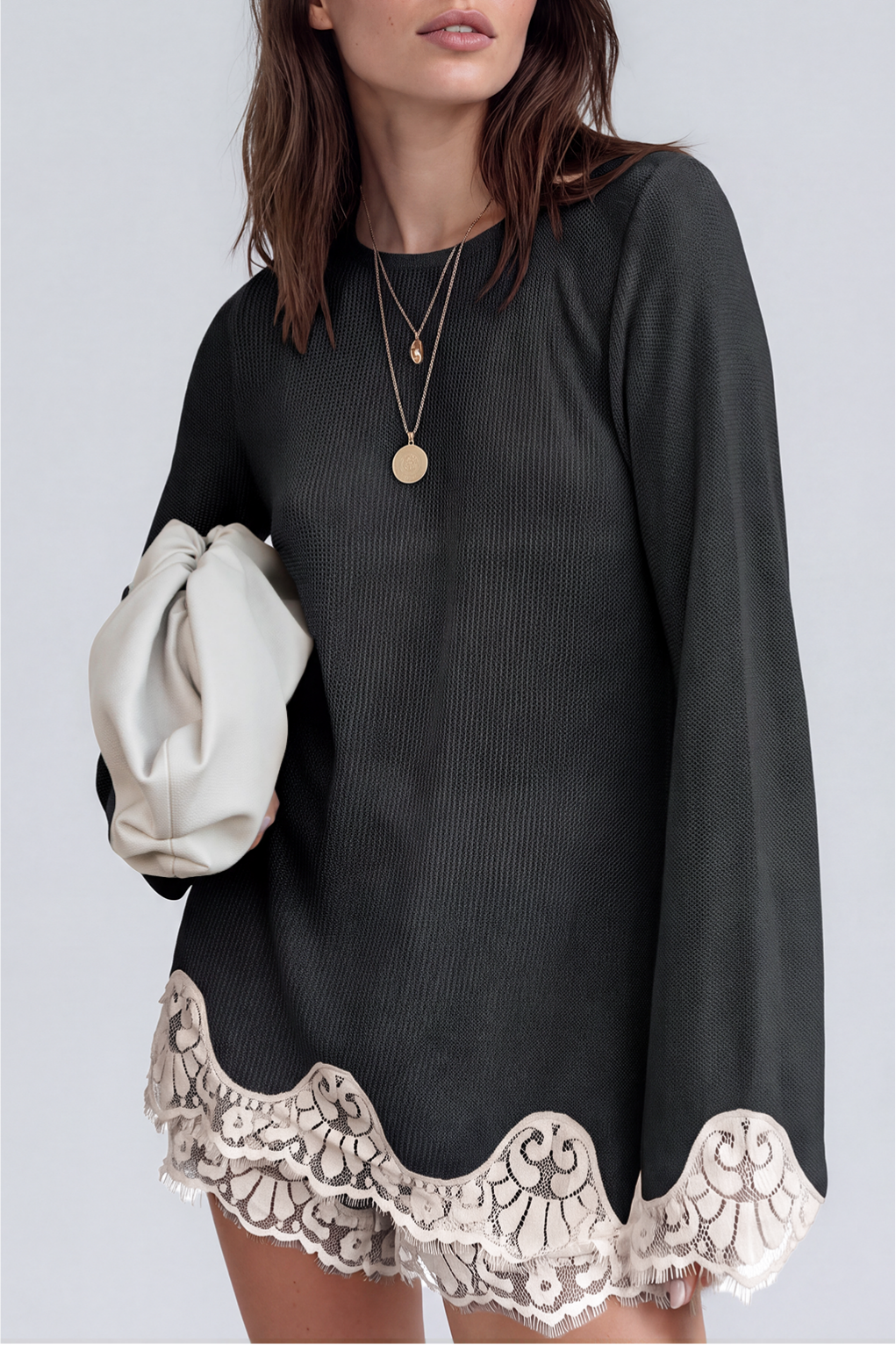Kikuyo Knit Lace Shorts Set In Black