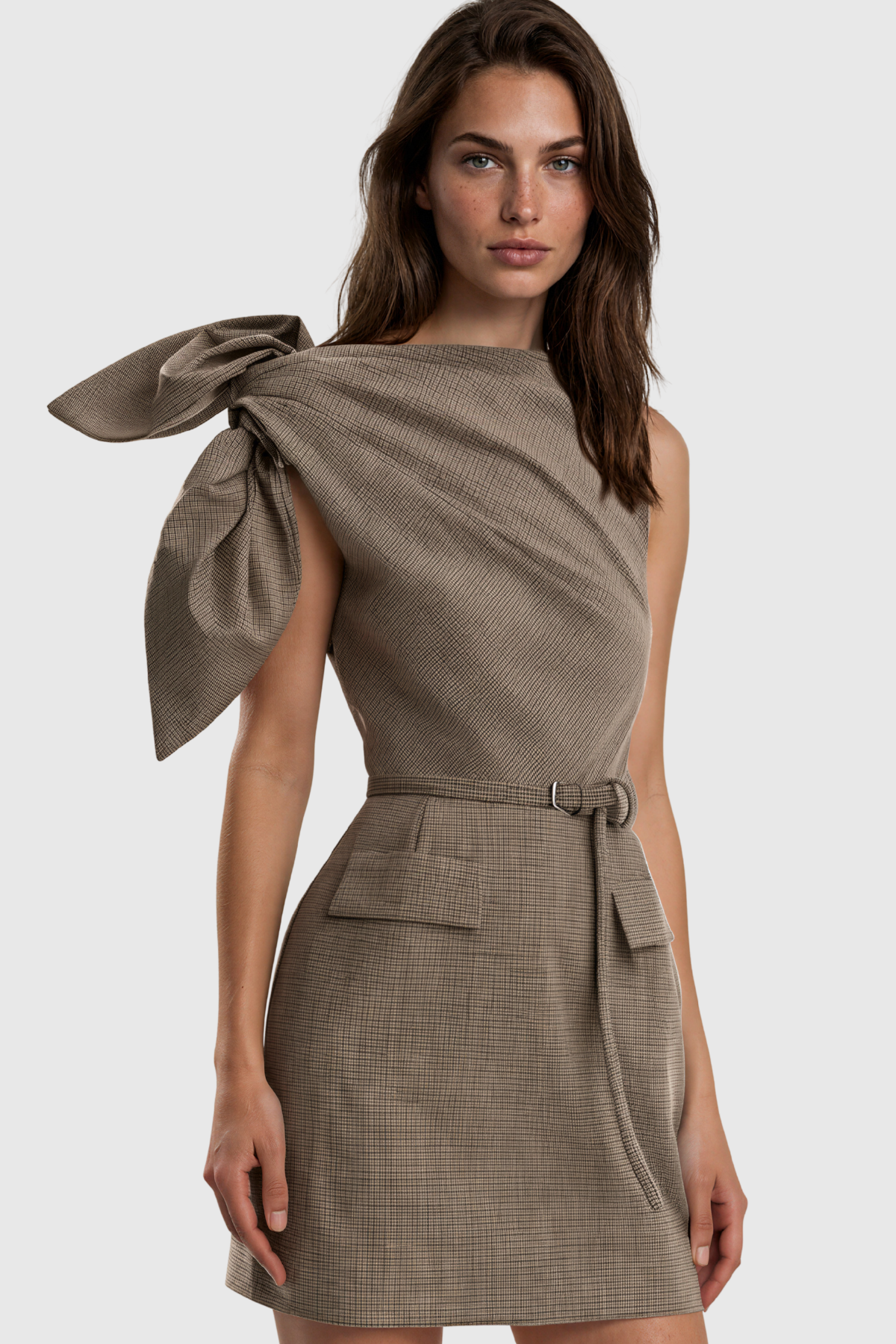 Kiley Tie Up Grid Mini Dress